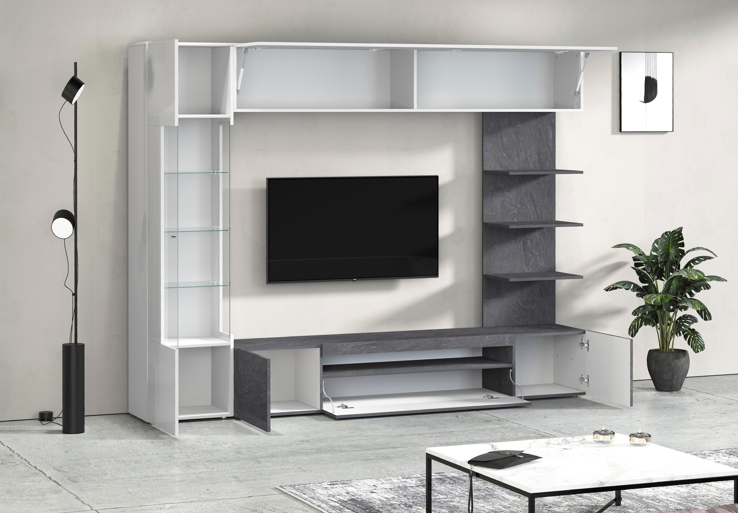 OTTO home Wohnwand »Wohnwand New Egypt, Anbauwand, Medienwand, Wohnzimmerwand« Weiß in Hochglanz, alle anderen Farben in matter Ausführung., 4 Stk. tlg.