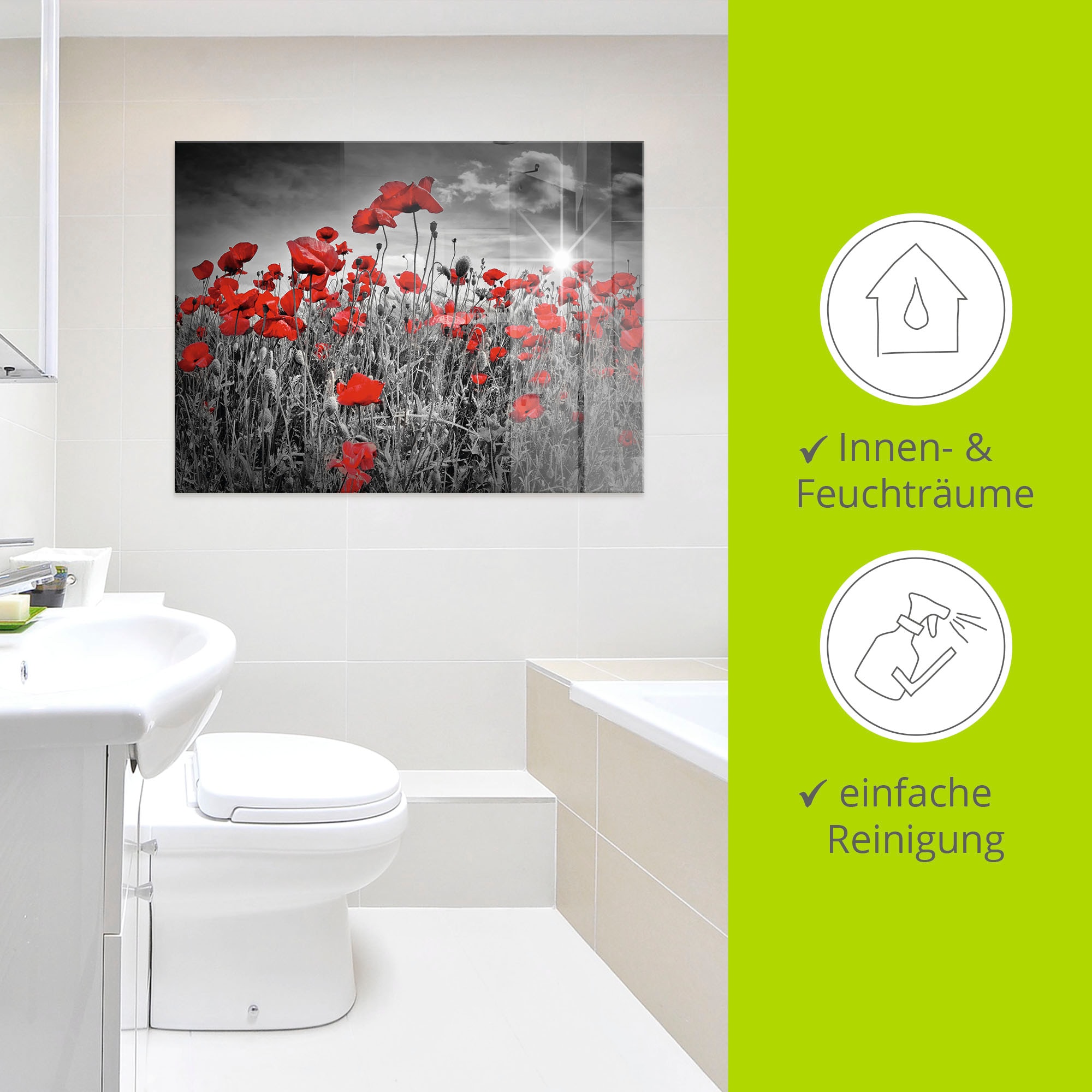 Artland Glasbild »Idyllisches Mohnblumenfeld«, Blumen, (1 St.), in verschiedenen Größen