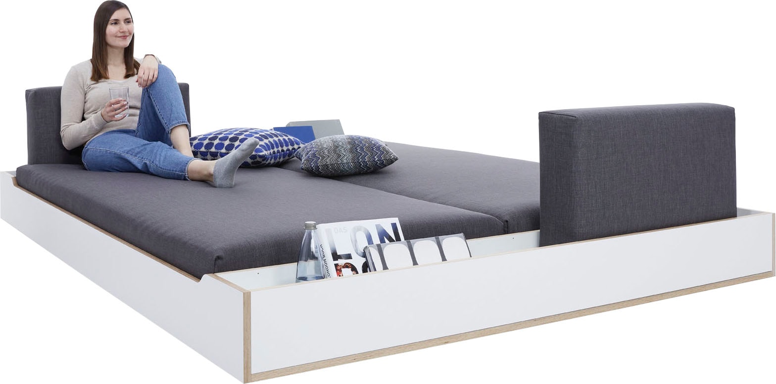 Futonbett „MAUDE Bett“, Überlänge 210 cm, weiß/birke