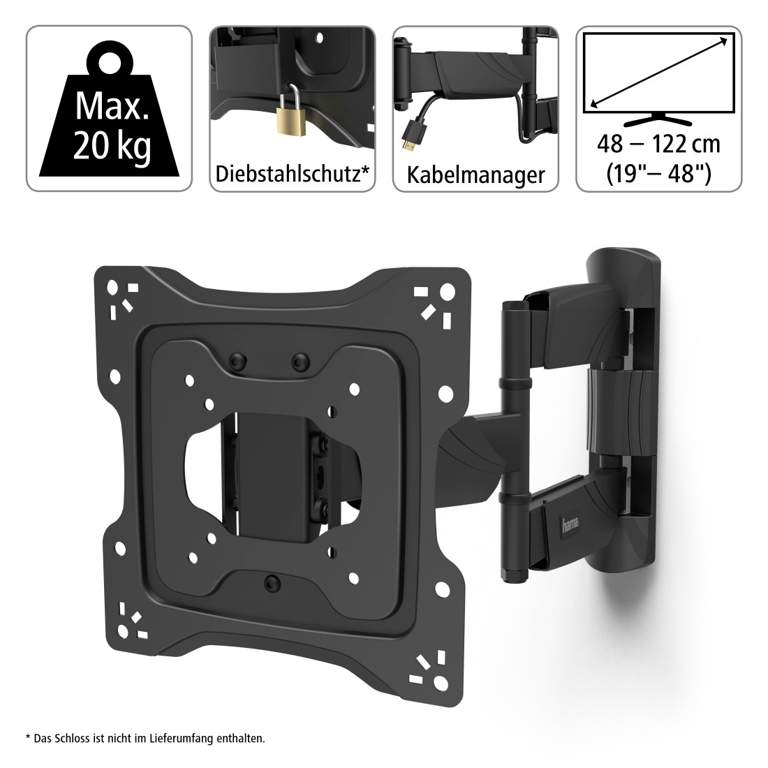 Hama TV-Wandhalterung »Wandhalterung (schwenkbar, neigbar, 19"-48", VESA 200x200)«, bis 122 cm Zoll
