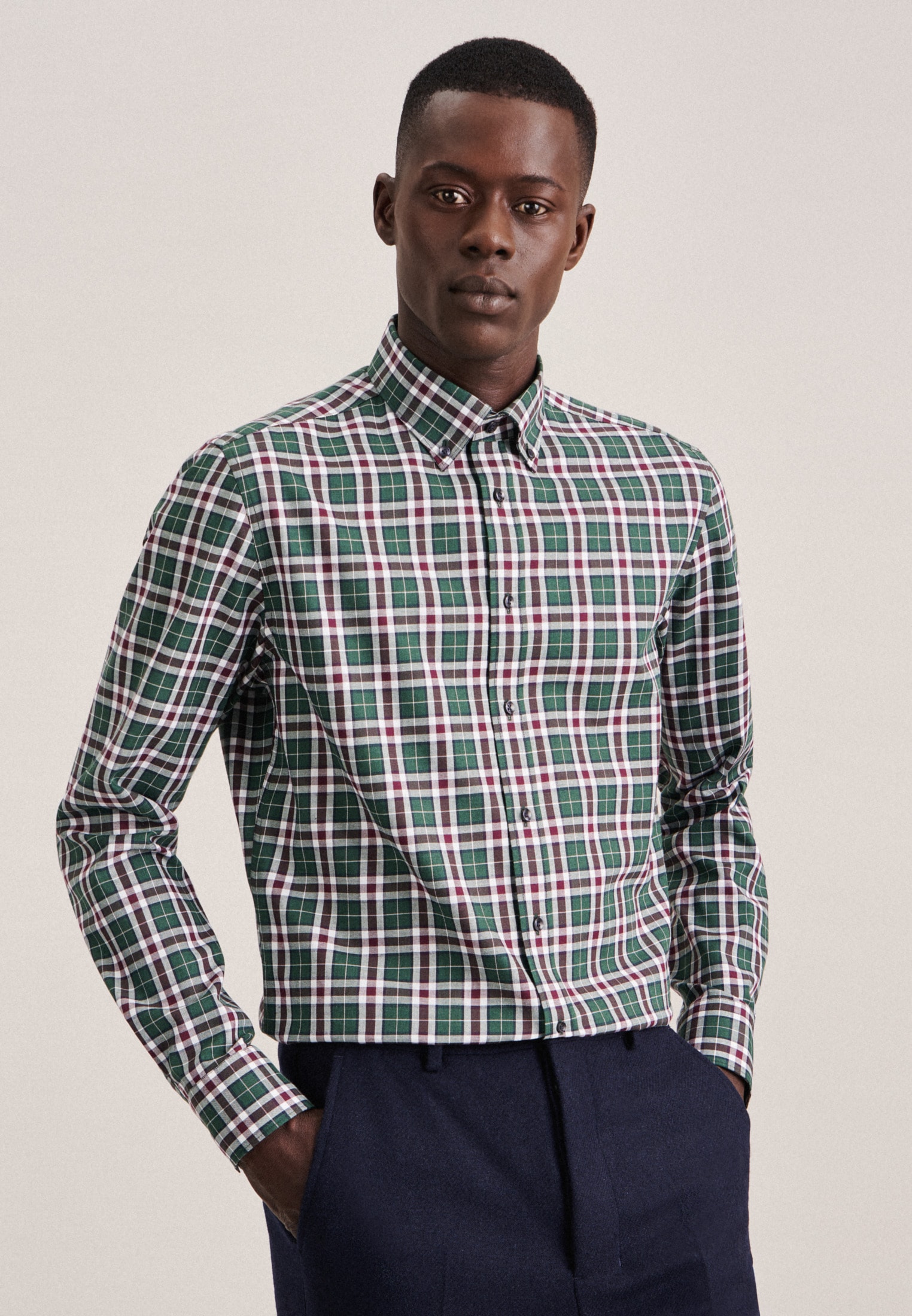 seidensticker Flanellhemd »Slim«, Slim Langarm Button-Down-Kragen Karo
