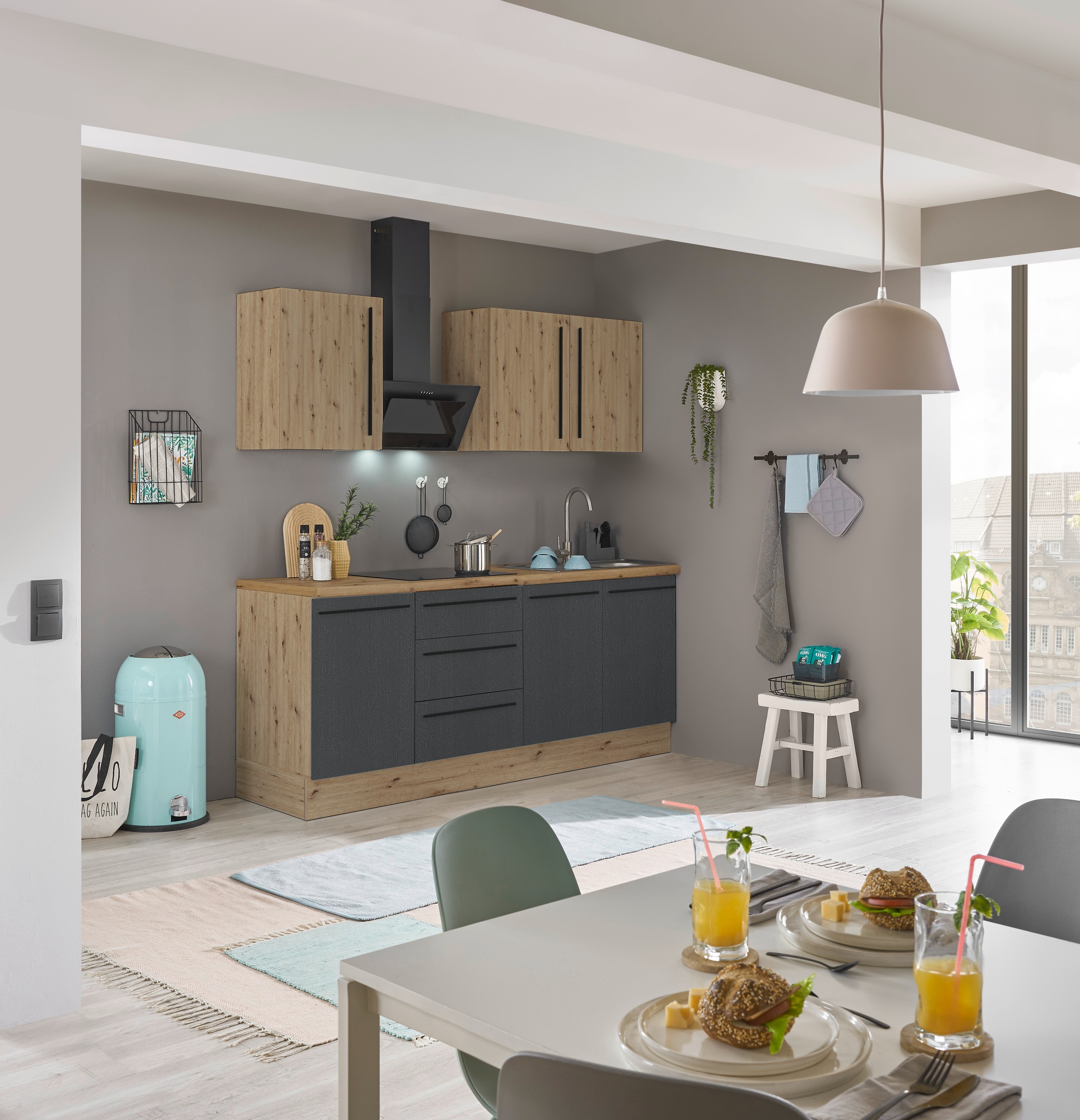 KOCHSTATION Küchenzeile »Florida« Breite 210 cm, Softclose für Türen und Schubkästen, ohne E-Geräte