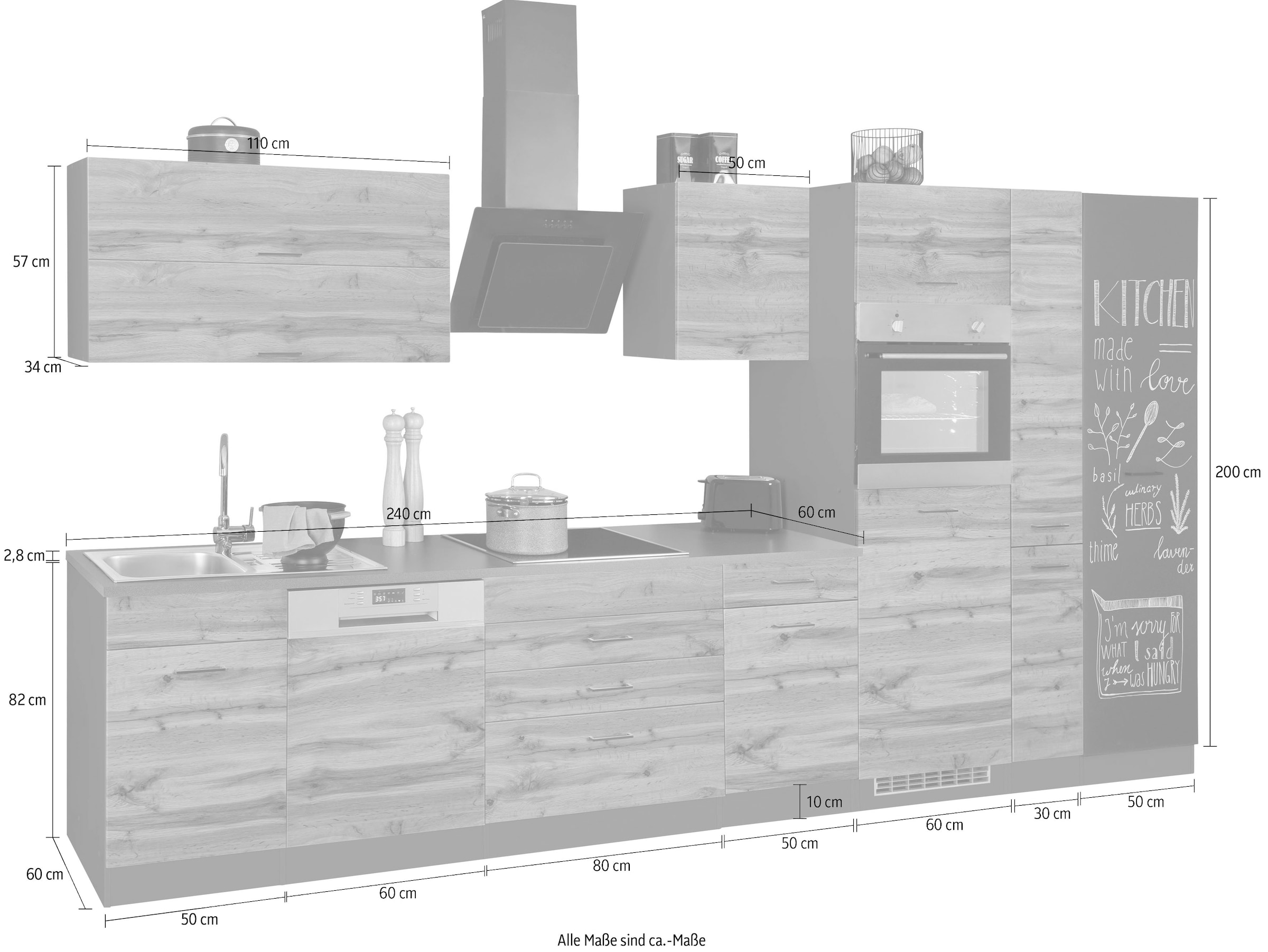 KOCHSTATION Küchenzeile »KS-Trier«, ohne E-Geräte, Breite 380 cm