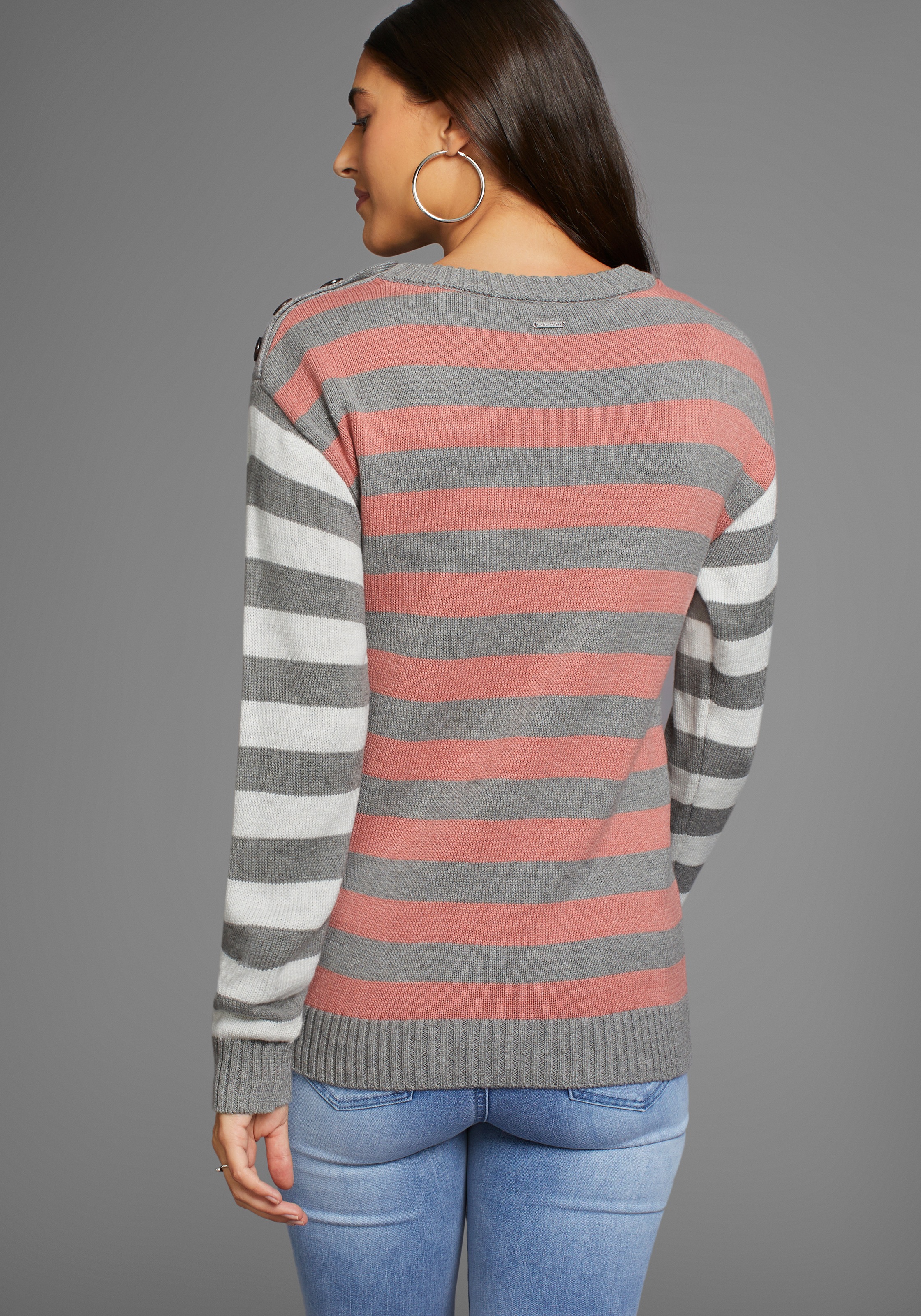 Laura Scott Streifenpullover, mit Knopfreihe an der Schulter