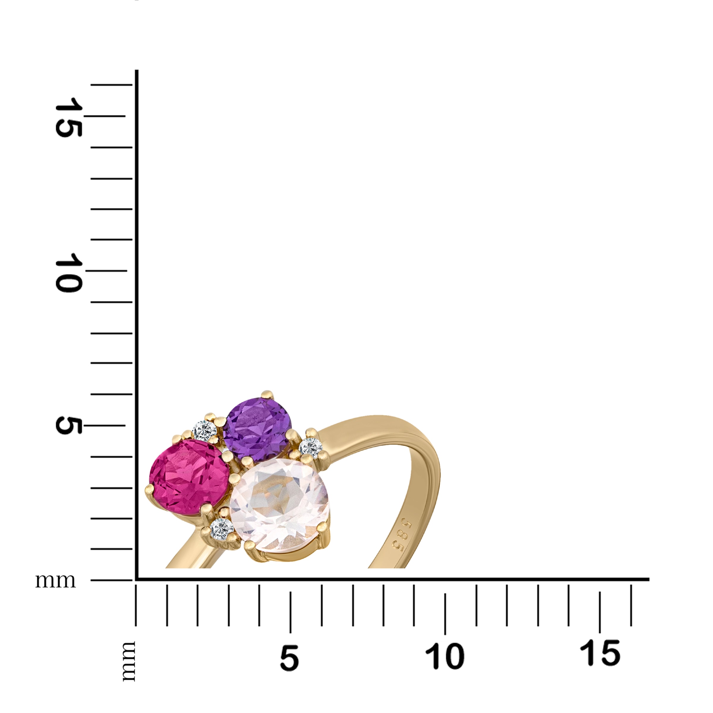 Orolino Fingerring »Gold 585 mit Rosaquartz Amethyst Rhodolith Brillant«