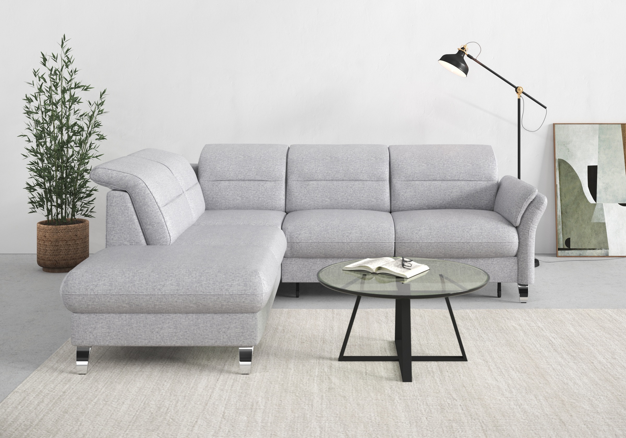 sit&more Ecksofa »Grenoble L-Form mit Federkern«, wahlweise mit Bettfunktion, Bettkasten, Arm- und Kopfteilverstellung