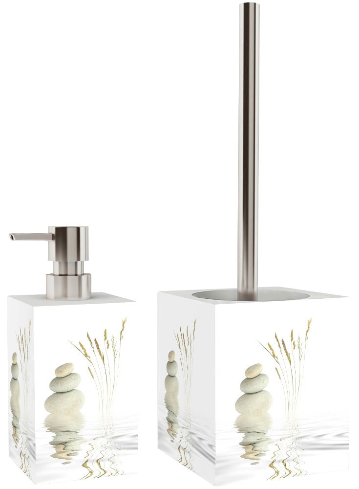 Sanilo Badaccessoire-Set »Balance«, (Komplett-Set, 6 tlg.), bestehend aus WC-Sitz, Badteppich, Stöpsel, Seifenspender, WC-Bürste