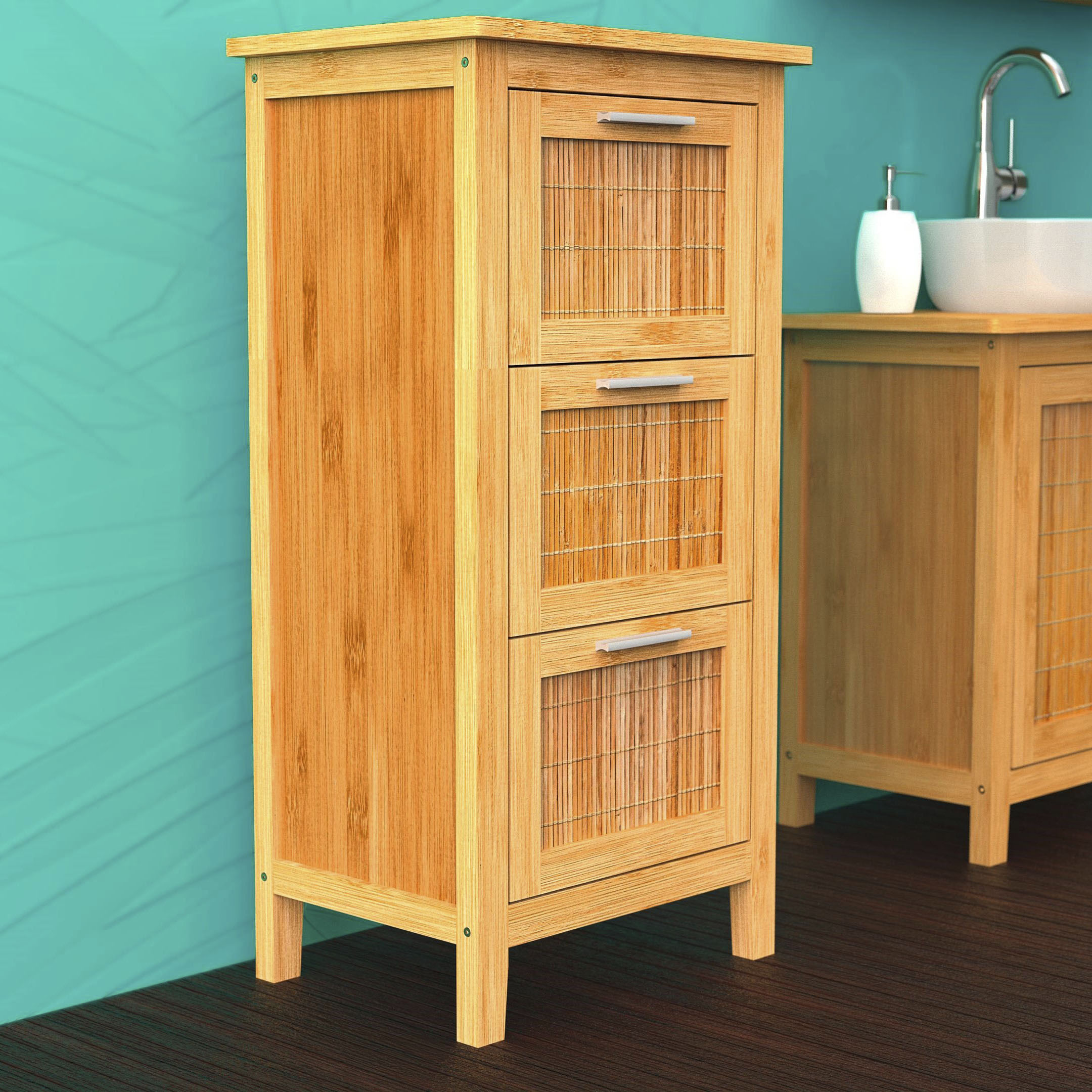 welltime Waschbeckenunterschrank »Bambus«, mit Siphonausschnitt,  Badezimmerschrank in der Breite 67 cm, Bambus auf Rechnung bestellen | Waschbeckenunterschränke