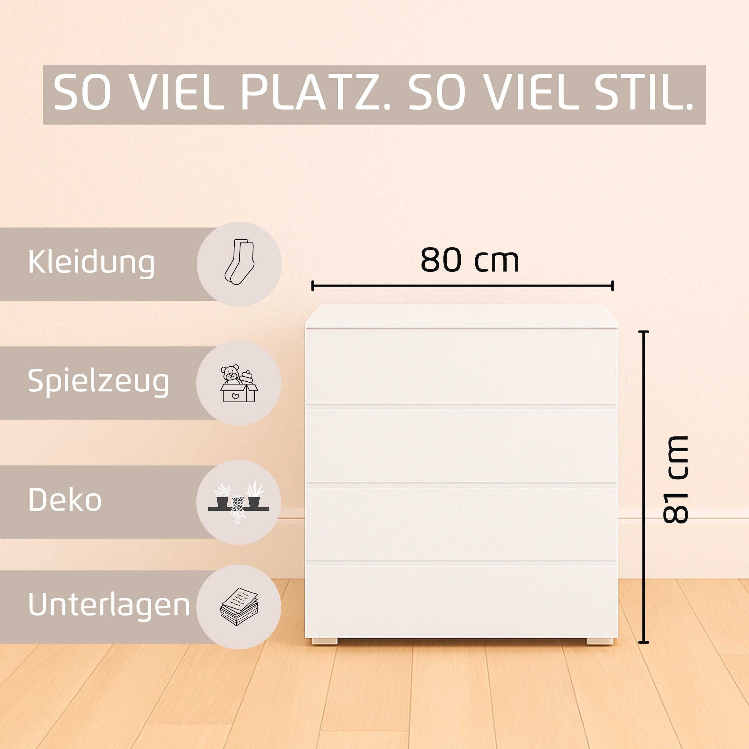 rauch Kommode »Joel« Breite 80 cm,  vier praktische und geräumige Schubladen MADE IN GERMANY