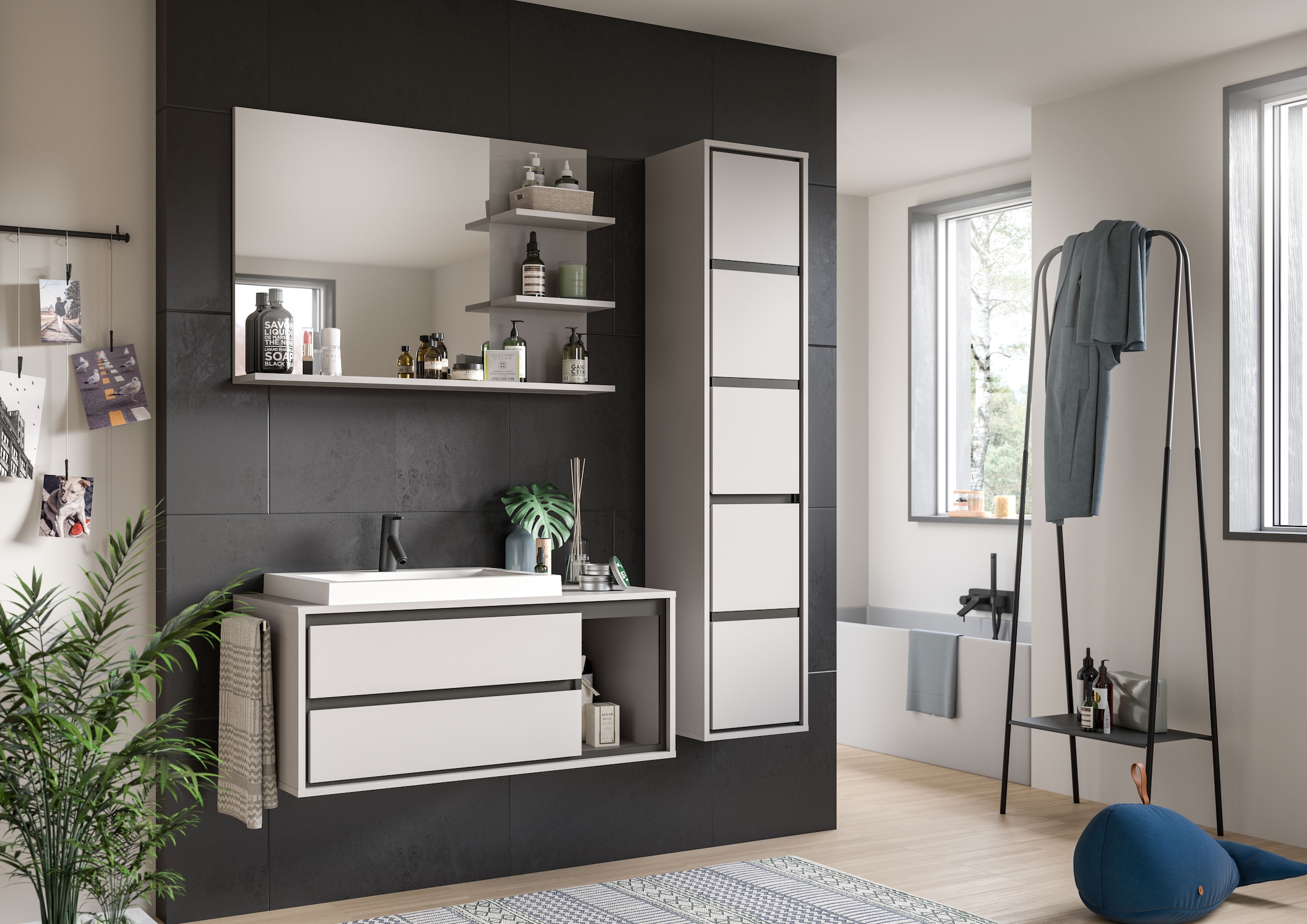 INOSIGN Waschbeckenschrank »Skygge, Breite 100 cm, inkl. Mineralguss-Waschbecken, 2 Schubkästen«, (2 St.), Hängeschrank, Unterschrank, Badmöbel, Badschrank, Schrank, Bad