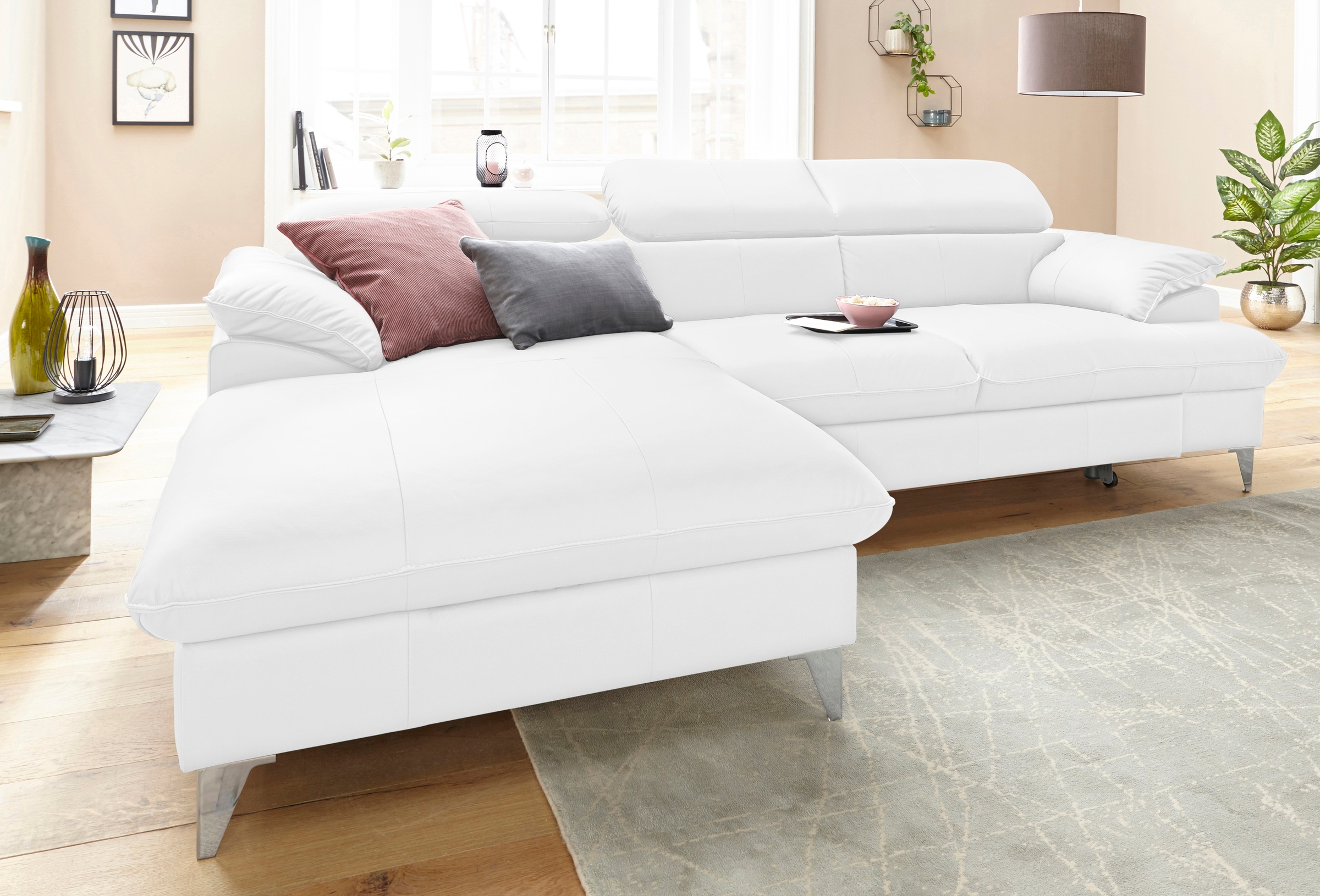 COTTA Polstergarnitur »Caluso L-Form«, (2 tlg.), Set bestehend aus: Ecksofa mit Kopfteilverstellung & Hocker
