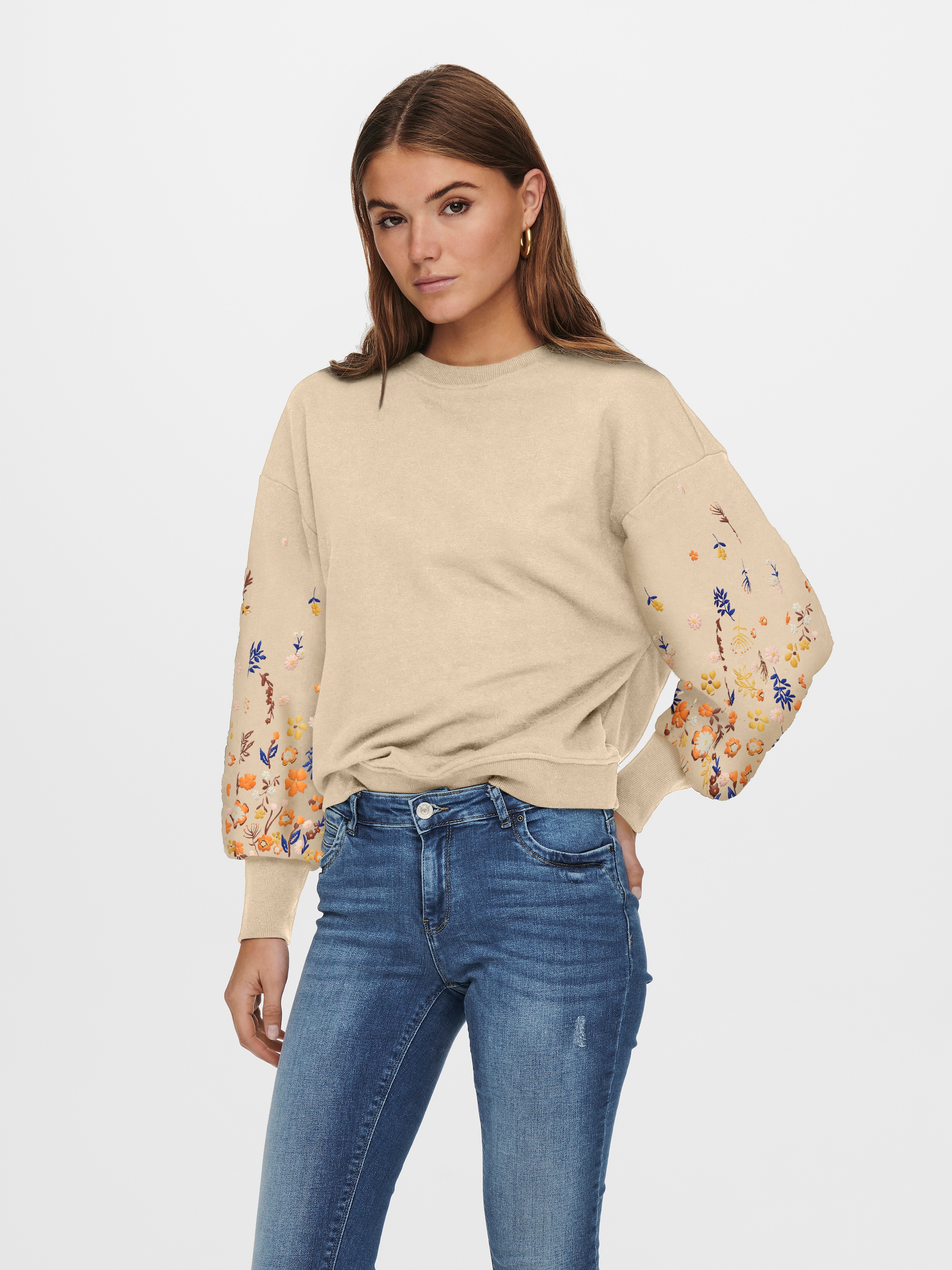ONLY Sweatshirt »ONLBROOKE L/S O-NECK FLOWER SWT«, Baumwollmischung, regular fit
