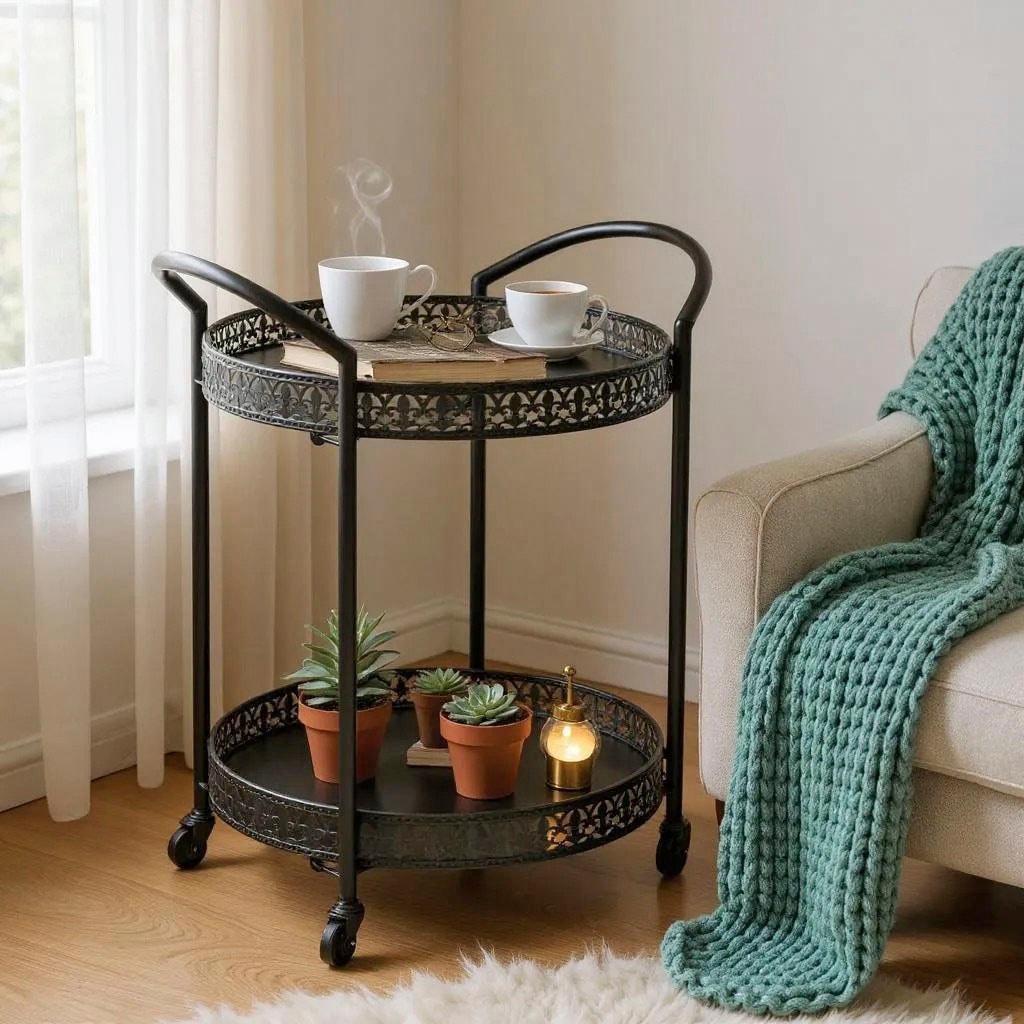 HAKU Servierwagen »Dinett, Kaffeetisch, Küchenwagen, Serviertisch, Teewagen, Trolley« 1 Stk. tlg. rund - aus Metall Schwarz - Ø/H /71 cm