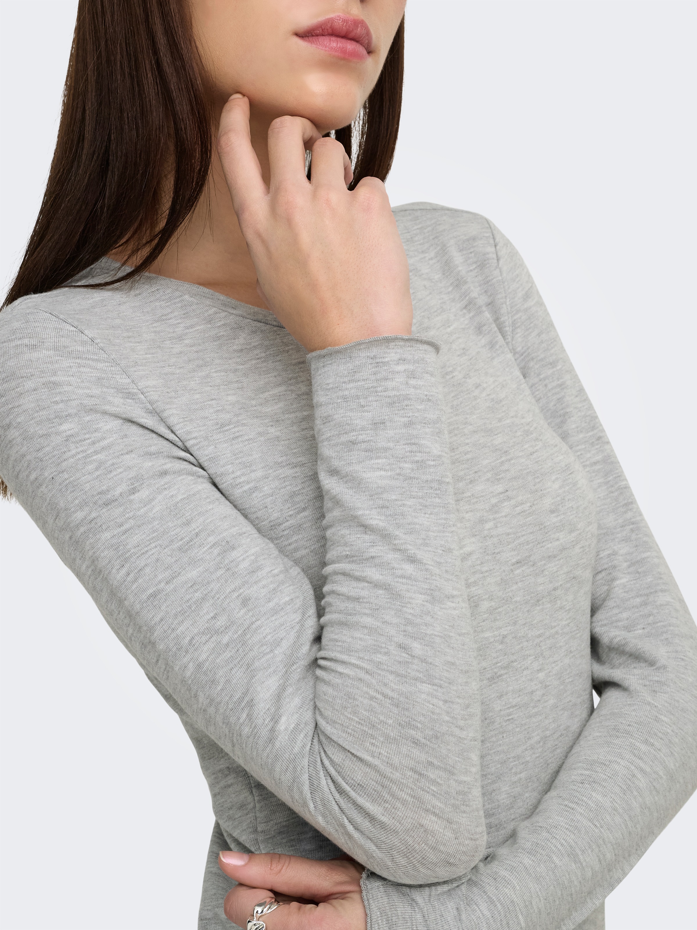 ONLY Langarmshirt »ONLVIRRO O NECK L/S TOP BOX JRS« Materialmix, regular fit