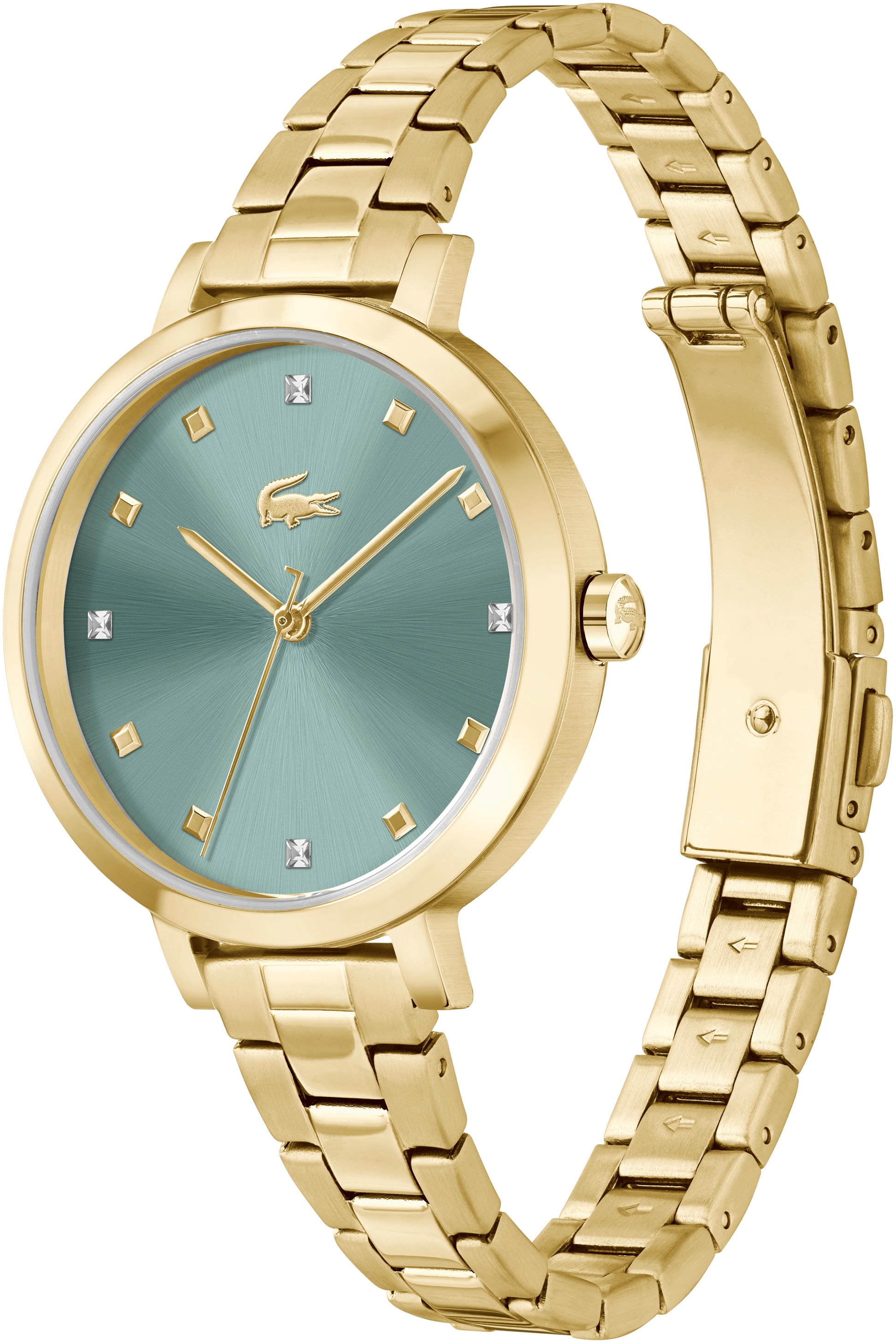 Lacoste Quarzuhr »RIGA«, Armbanduhr, Damenuhr, Edelstahlarmband, analog, Glaskristalle