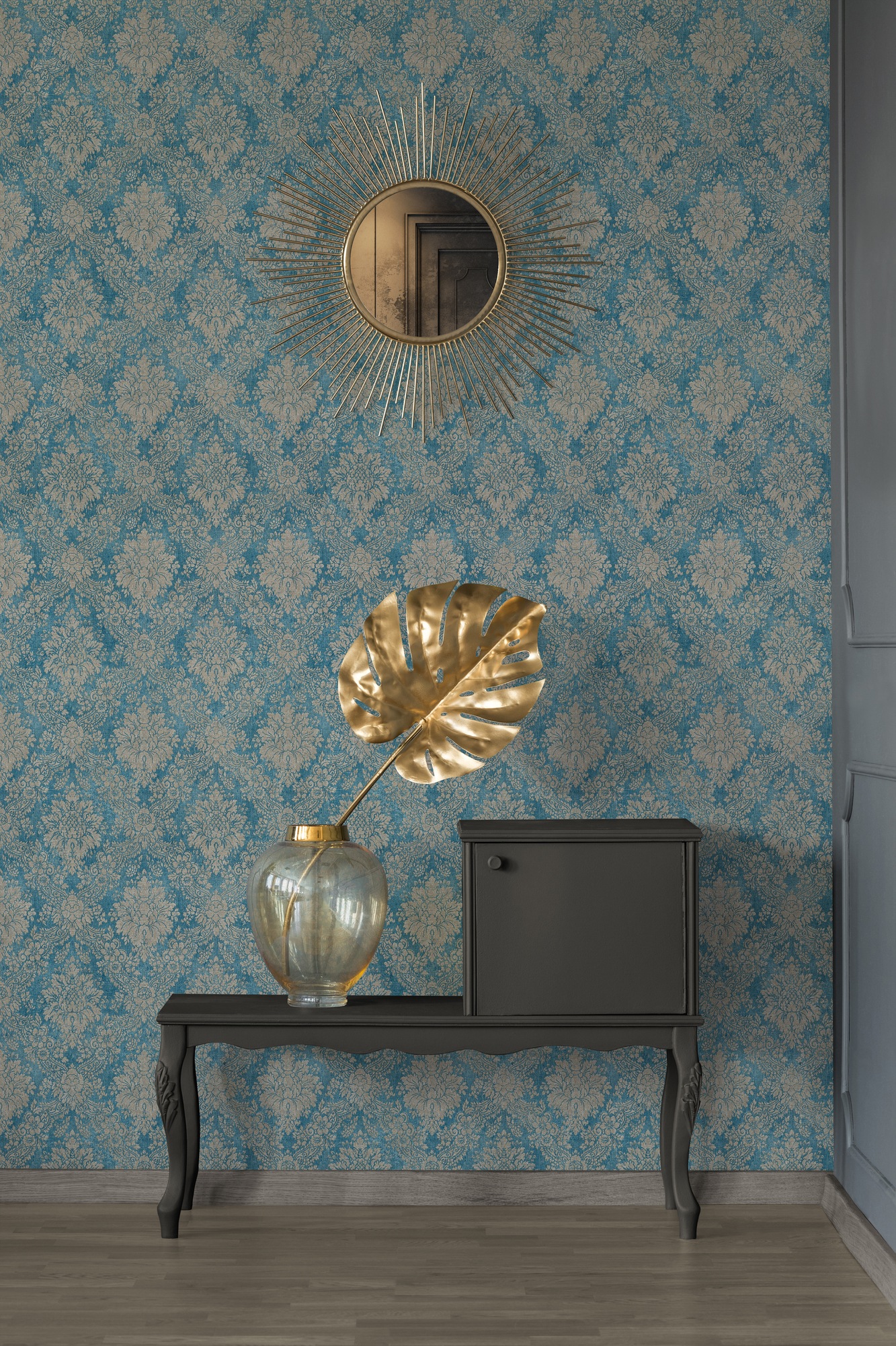 A.S. Création Vliestapete »Styleguide Vliestapete Barock Mustertapete Ornamente Blau Beige«, Strukturmuster, moderne Tapete mit Klassik-Muster Vliestapete für Schlafzimmer Flur