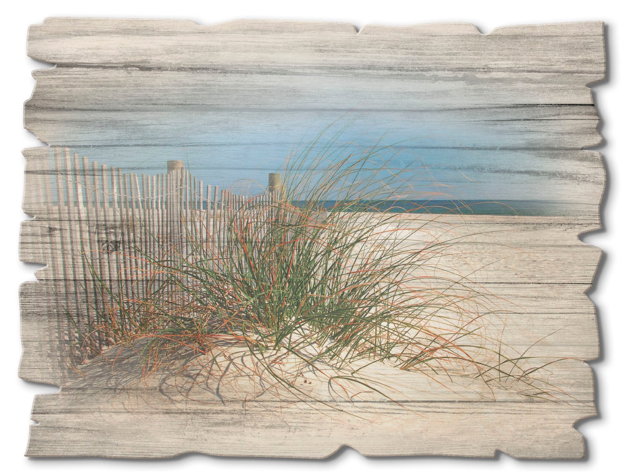 Artland Holzbild »Schöne Sanddüne mit Gräsern und Zaun« Strand 1 Stk. tlg. günstig online kaufen