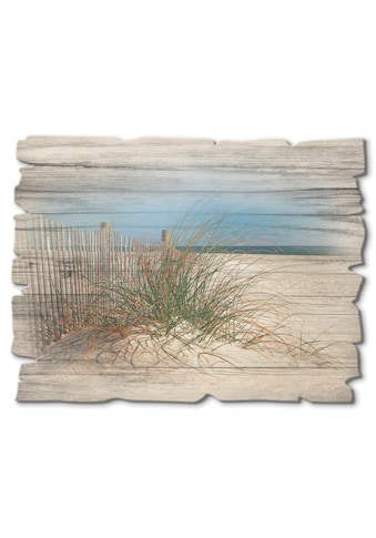Artland Holzbild »Schöne Sanddüne mit Gräsern und Zaun«, Strand, (1 St.) kaufen