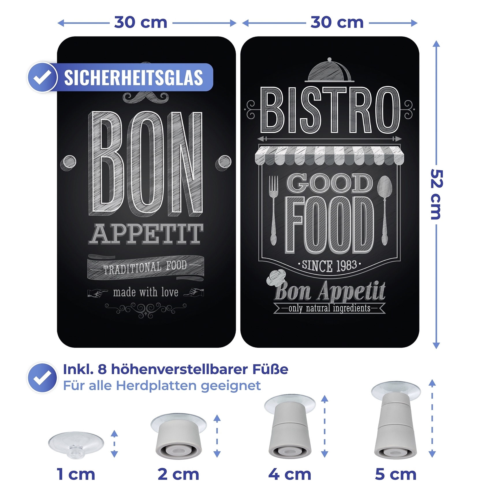 Maximex Herd-Abdeckplatte »Universal Modell Bon Appetit«, (Set, 2 tlg.), Herdabdeckung für alle Herdarten, kratzfest, mit rutschfesten Füßen
