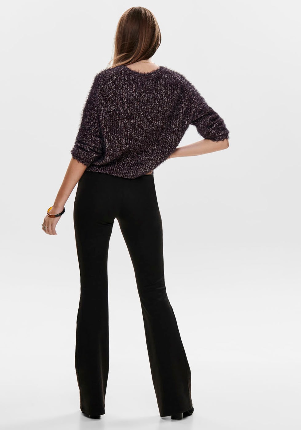 ONLY Jerseyhose »ONLFEVER – Jerseyhose mit Stretch und ausgestelltem Bein«  skinny fit, casual, Jersey, Polyester, ohne Ausschnitt