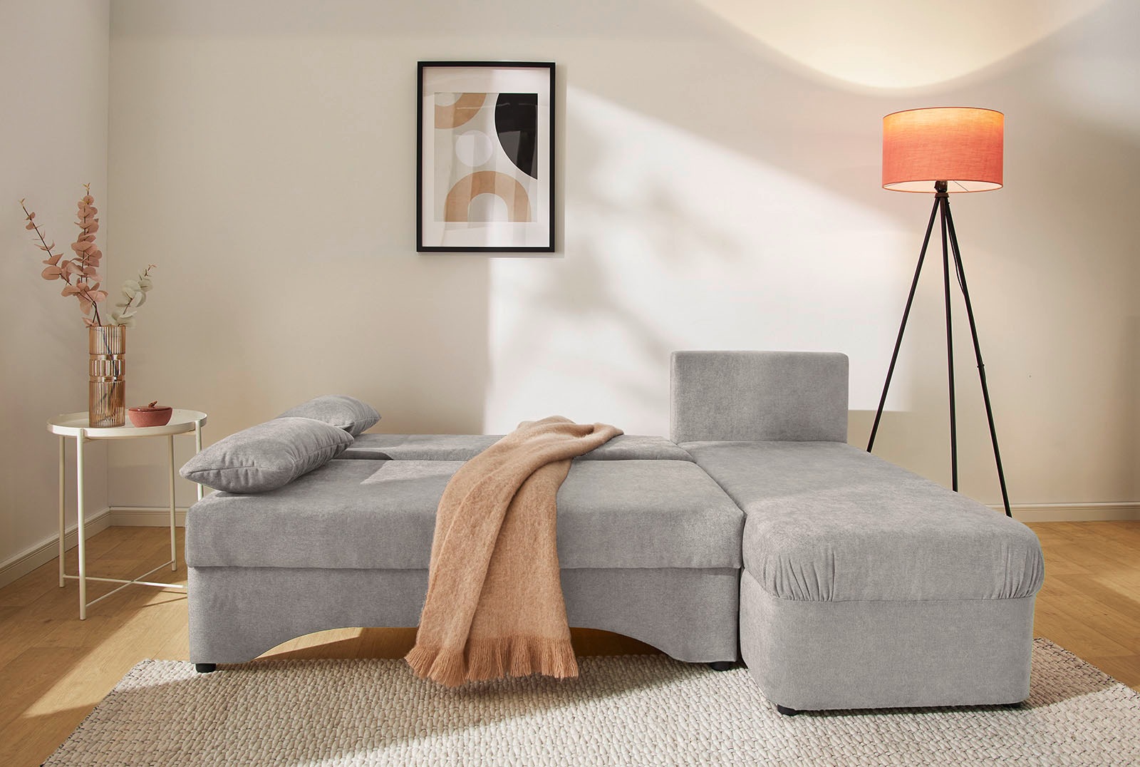 Jockenhöfer Gruppe Ecksofa »Starlight, L-Form, mit indirekter dimmbarer LED-Beleuchtung«, Gästebettfunktion; Stauraum/Bettkasten, mit Kissen
