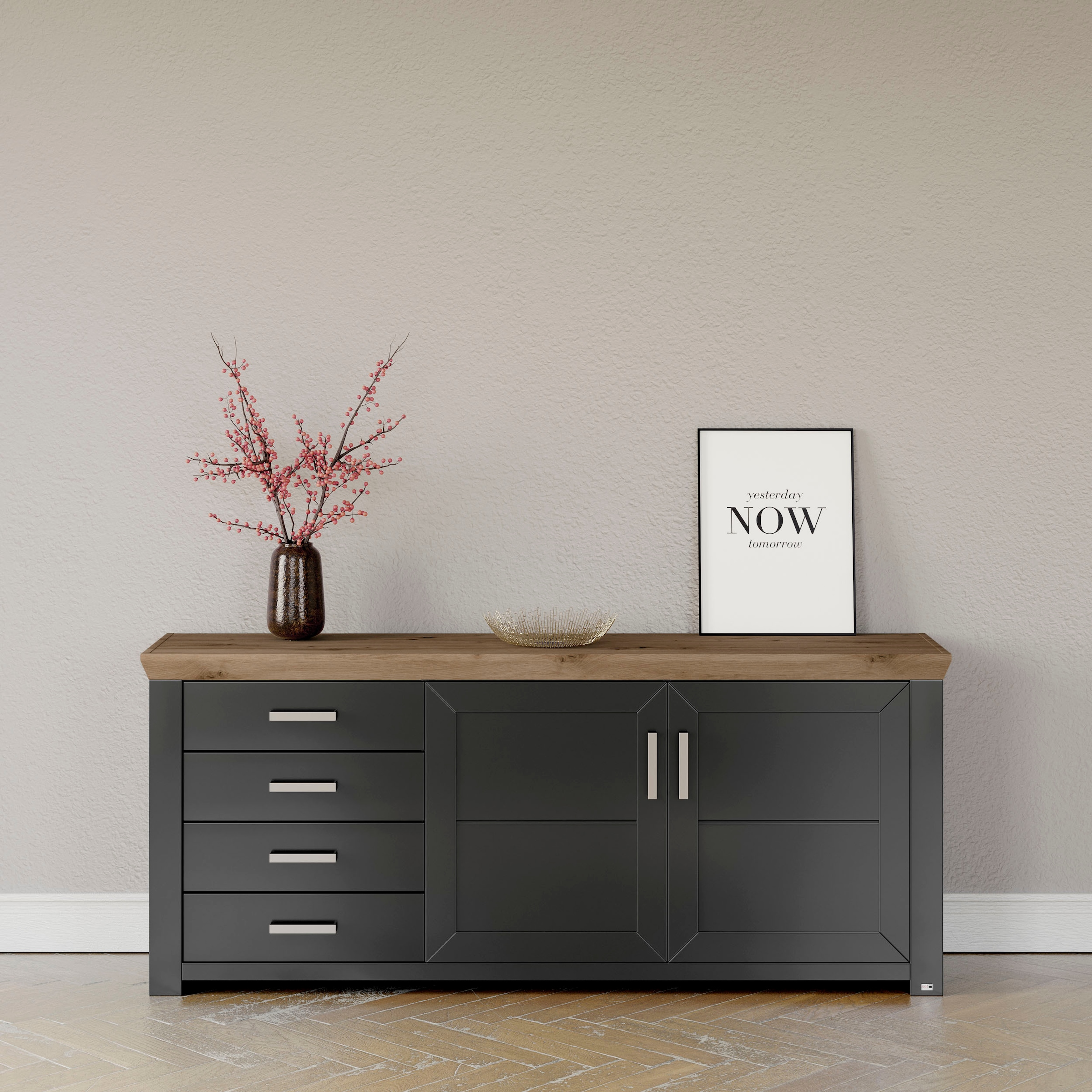set one by Musterring Sideboard »York«, Typ 51, mit viel Stauraum, Bügelgriff silber, B 184 x H 79 cm