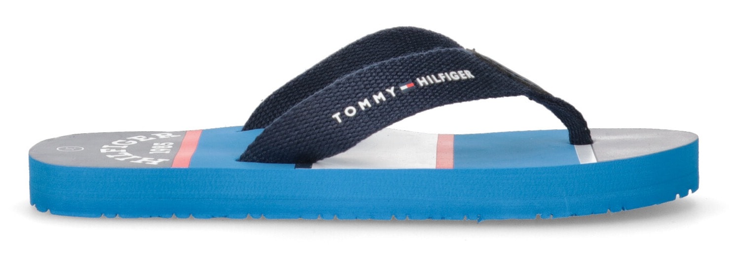 Tommy Hilfiger Zehentrenner »STRIPES«, Sommerschuh, Schlappen, Badeschuh, Poolslides mit Logoaufdruck