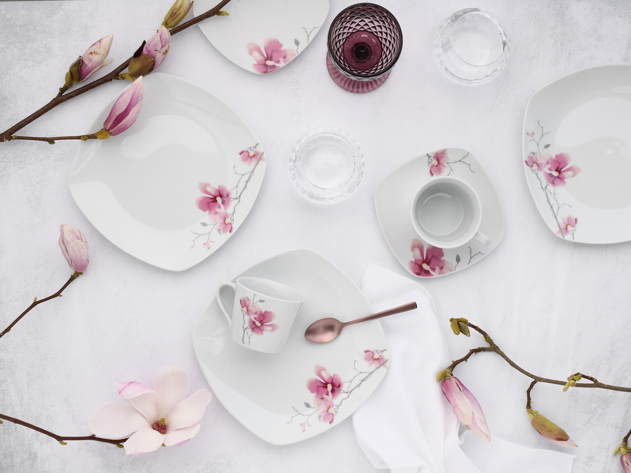 CreaTable Kombiservice »Amelie Aiko, Kombi-Service 30-tlg«, (Set, 30 tlg.), Blumendekor