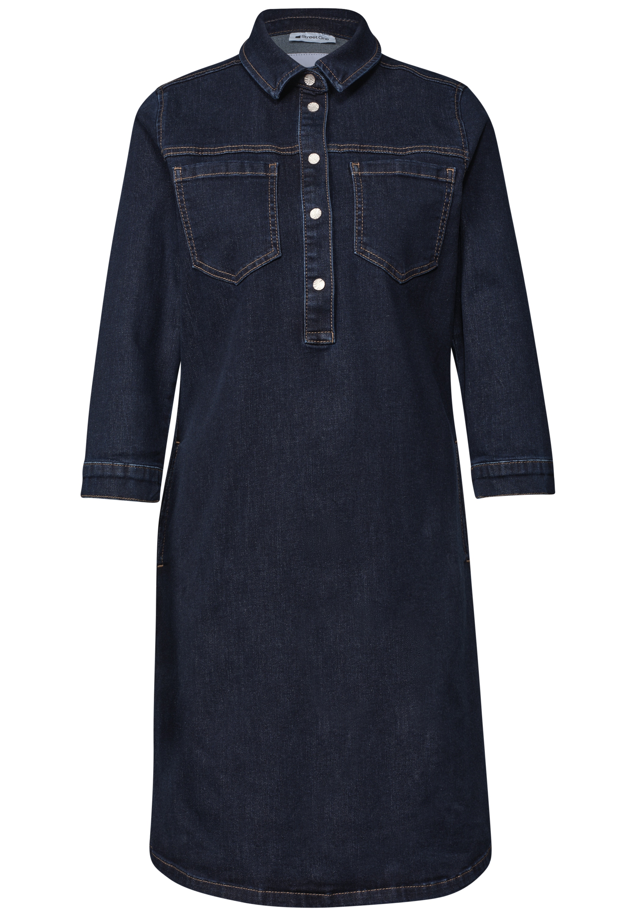 STREET ONE Jeanskleid Brusttaschen Knielanges Denim Sommerkleid mit 3/4-Arm