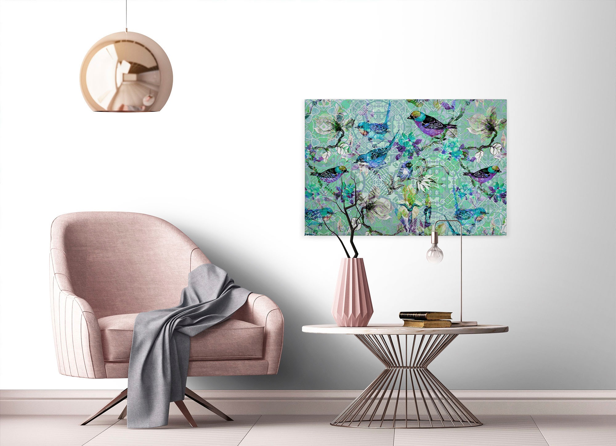 A.S. Création Leinwandbild »mosaic birds 3«, Kunst-Vögel-Kinder, (1 St.), Mosaik Keilrahmen Floral Blumen Vögel Leinwand-Bild Wohnzimmer modern