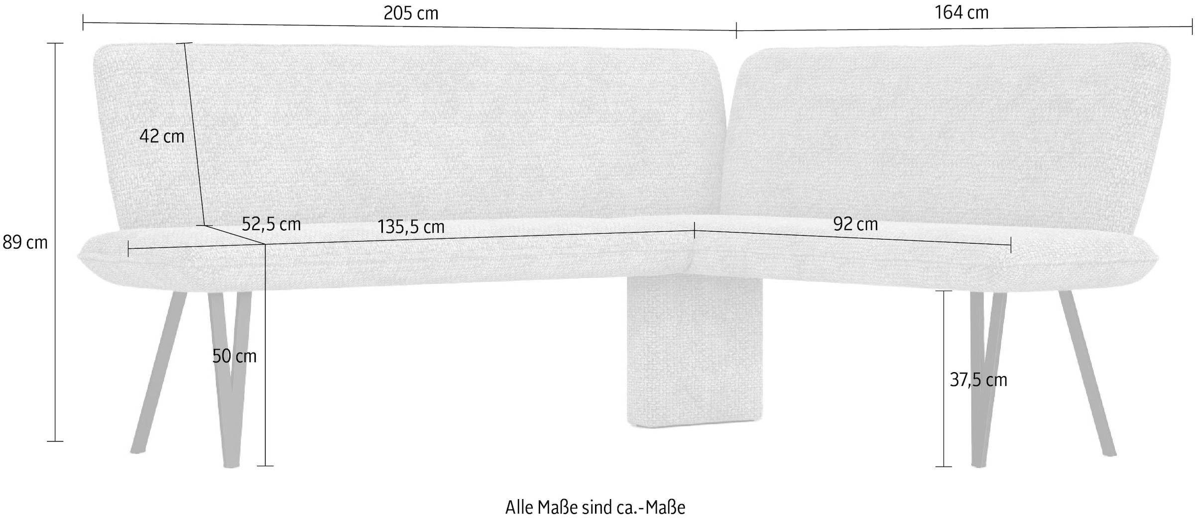 Home affaire Eckbank »Mily Küchenbank, Polsterbank, Esszimmerbank, 205x164 cm«, Moderne Bank und Farben, Sitzplatzanzahl: 5, Frei in Raum stellbar