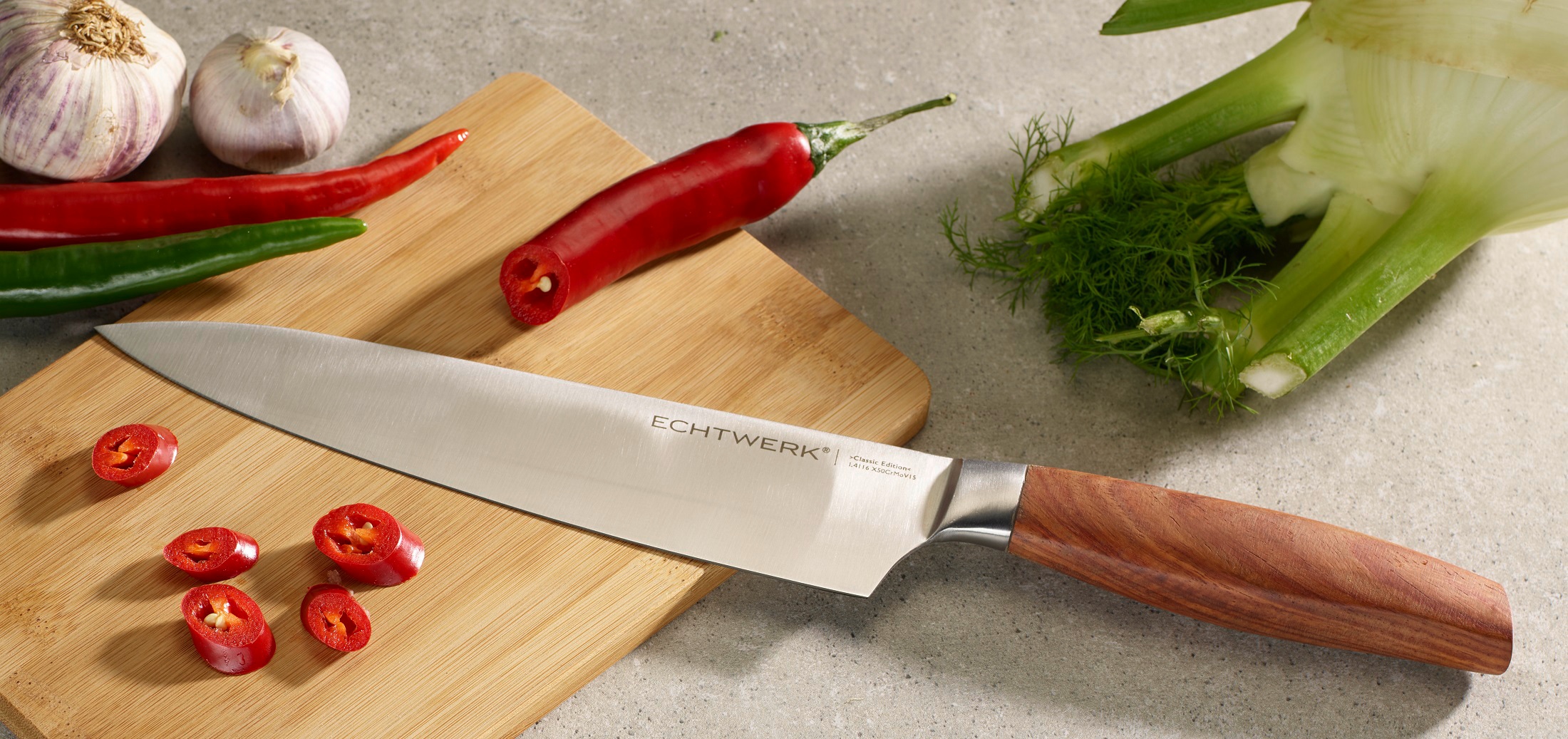 ECHTWERK Kochmesser »Classic Edition«, (1 tlg.), Küchenmesser, Edelstahl, Klingenlänge 20 cm, Griff aus Akazienholz