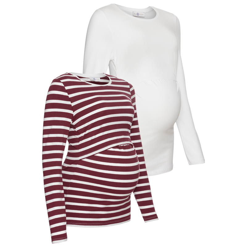 NEUN MONATE Umstandsshirt », 2er Pack Shirts für Schwangerschaft und Stillzeit« Packung, 2 Stk. tlg. Langarm, figurbetont, unifarben oder geringelt...