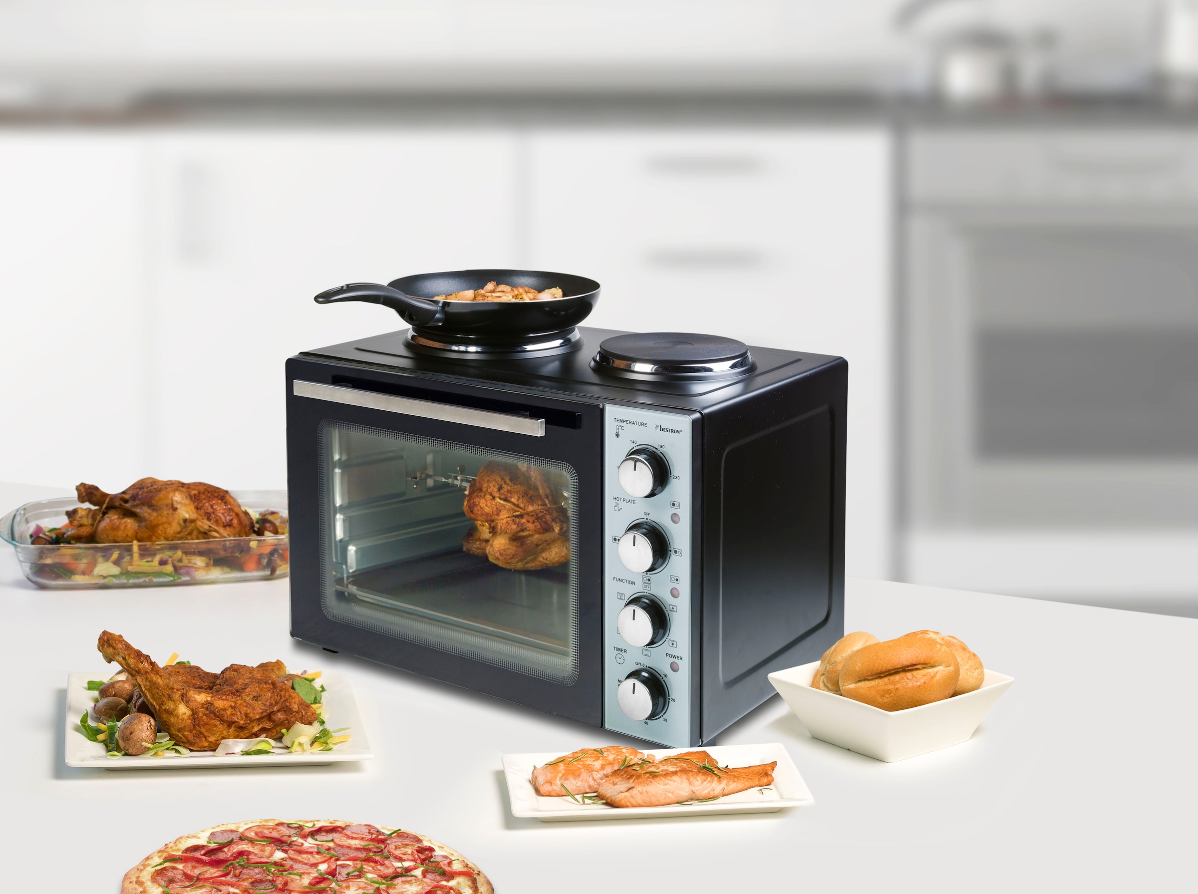 bestron Kleinküche »AOV31CP Crispy & Co«, mit Ofen und Doppelkochplatte,  3200 Watt, Schwarz jetzt im %Sale