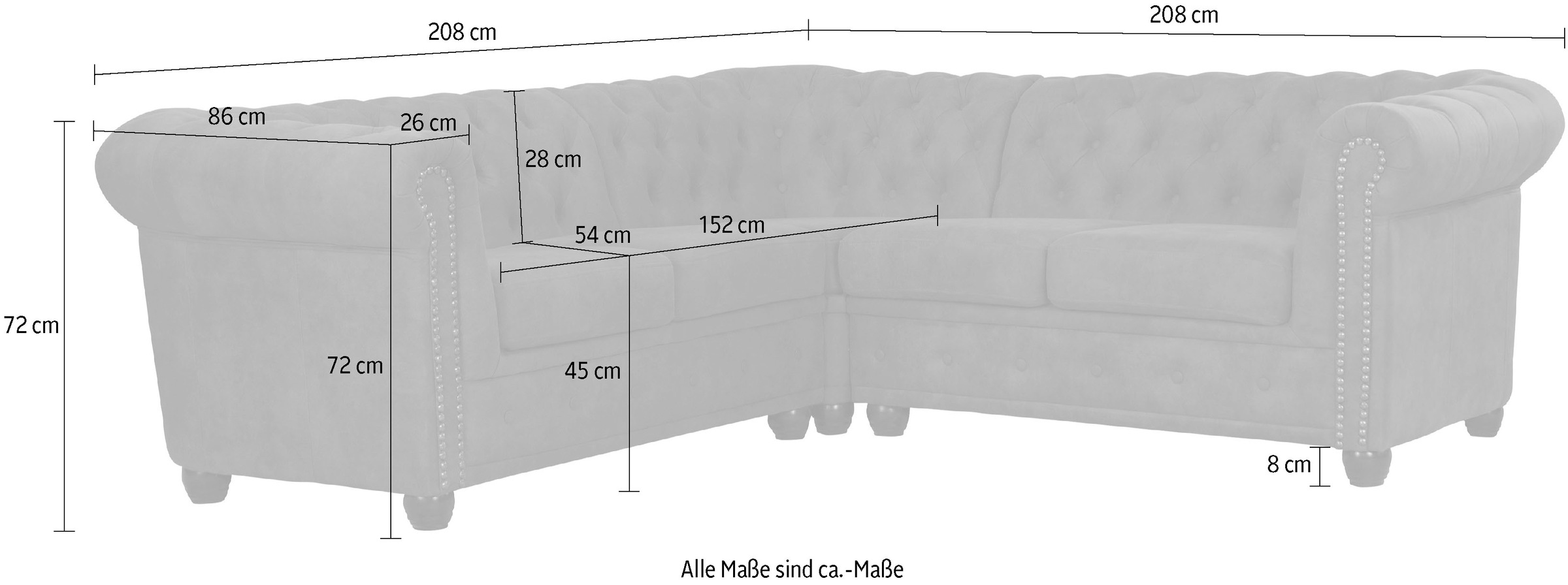 Home affaire Chesterfield-Sofa »Rysum L-Form«, Chesterfield-Optik, gleichschenklig