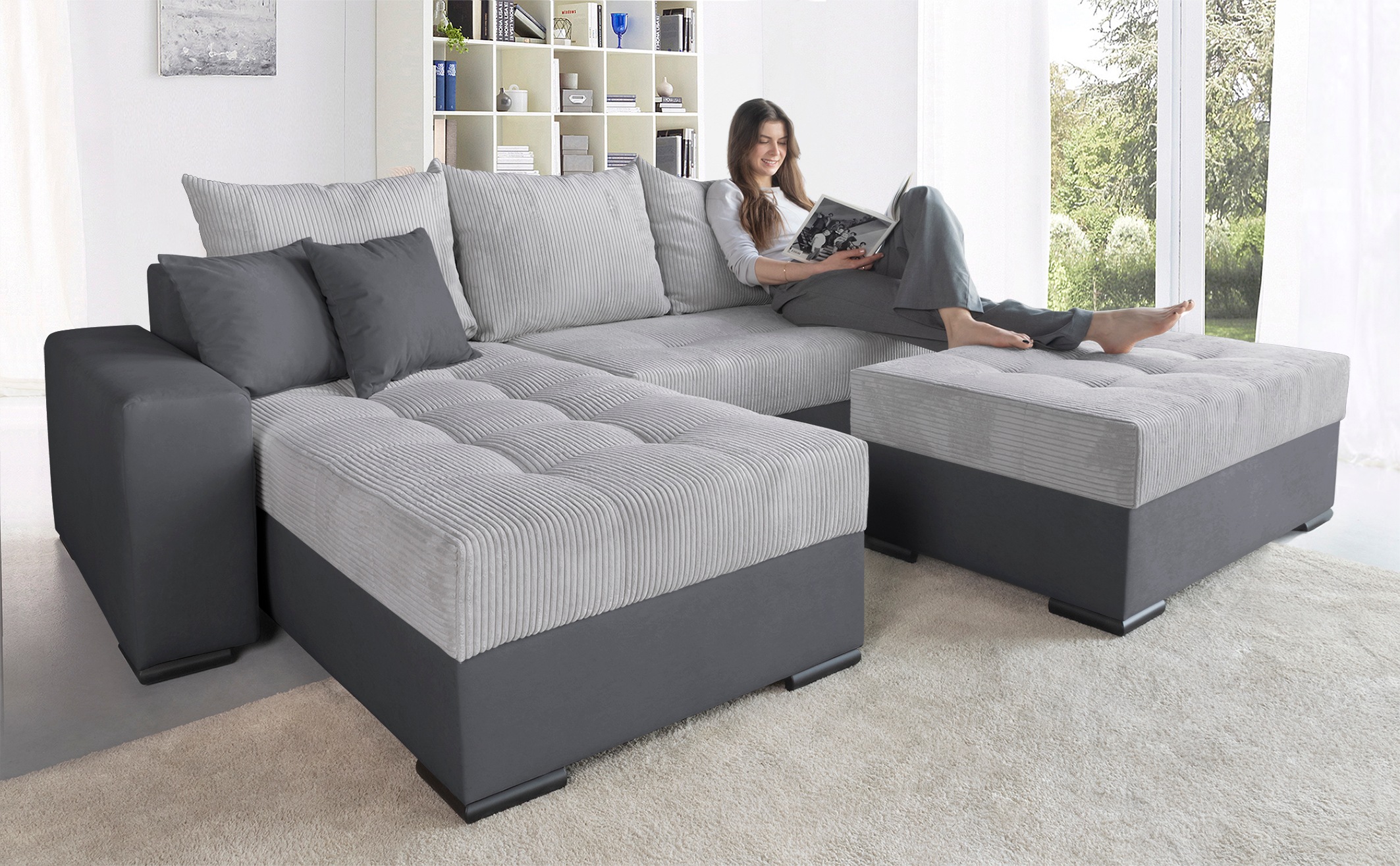 COLLECTION AB Ecksofa »Josy L-Form, Breite 214 cm, mit 3 großen Rückenkisse günstig online kaufen