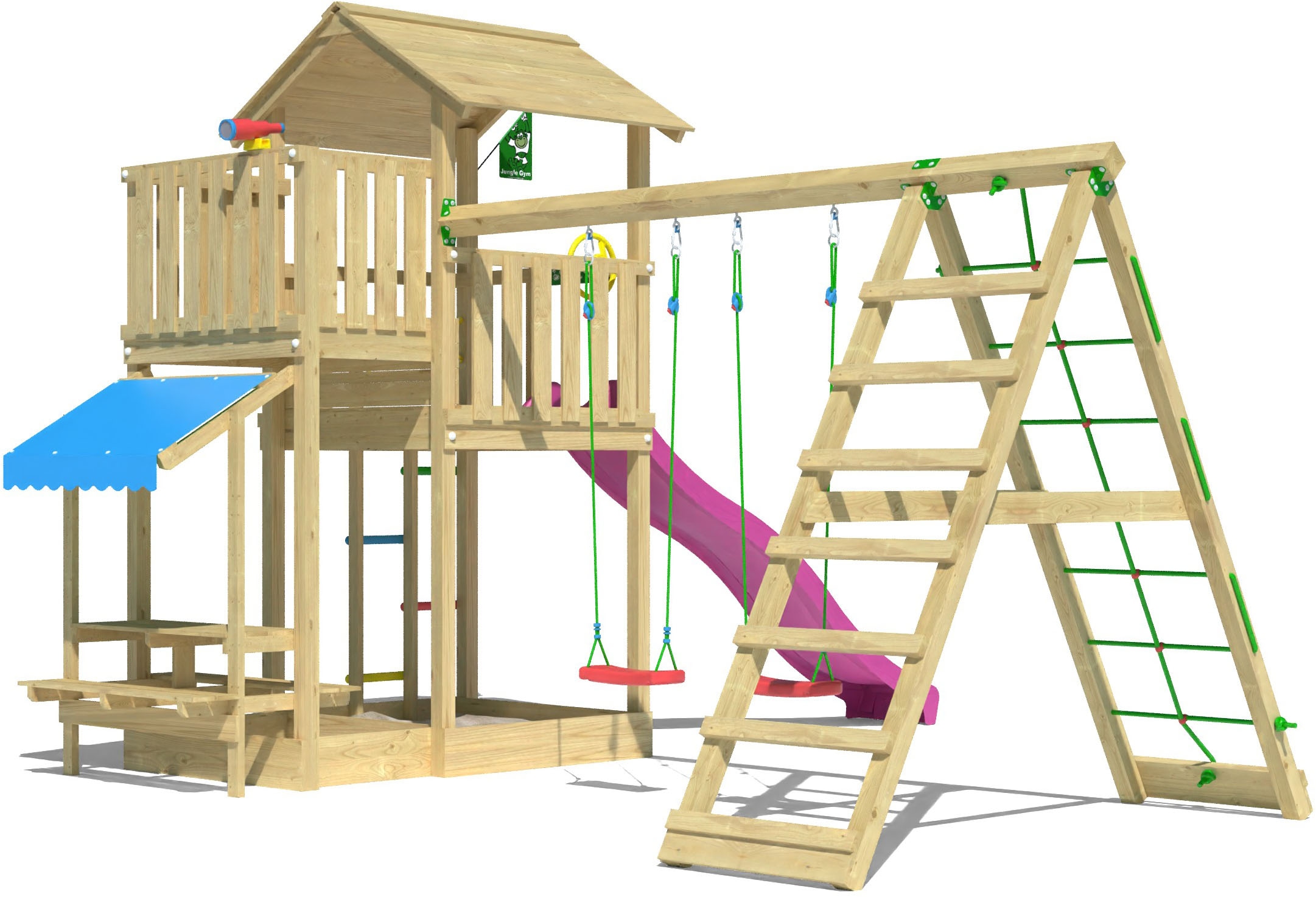 Jungle Gym Spielturm »Veranda«, (Set), Spielanlage mit Schaukel, Kletterbock und Rutsche mit Wasseranschluss