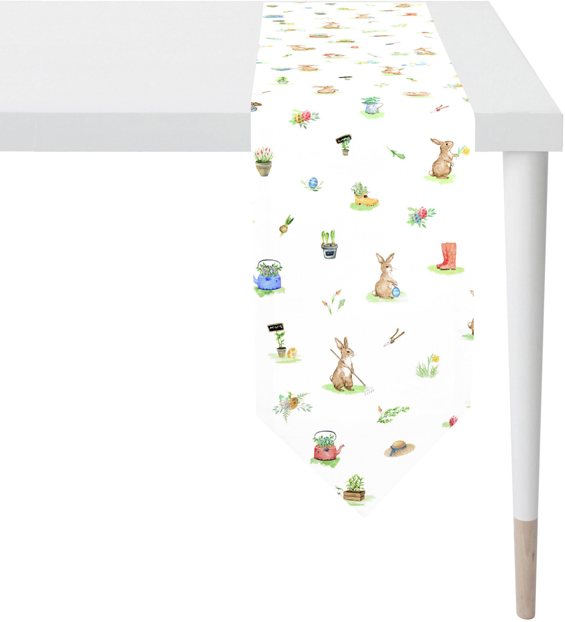 APELT Tischband »6812 HAPPY EASTER, Osterdeko, Ostern«, (1 St.), Digitaldruck, modisches Design mit verspielten Häschen im Garten