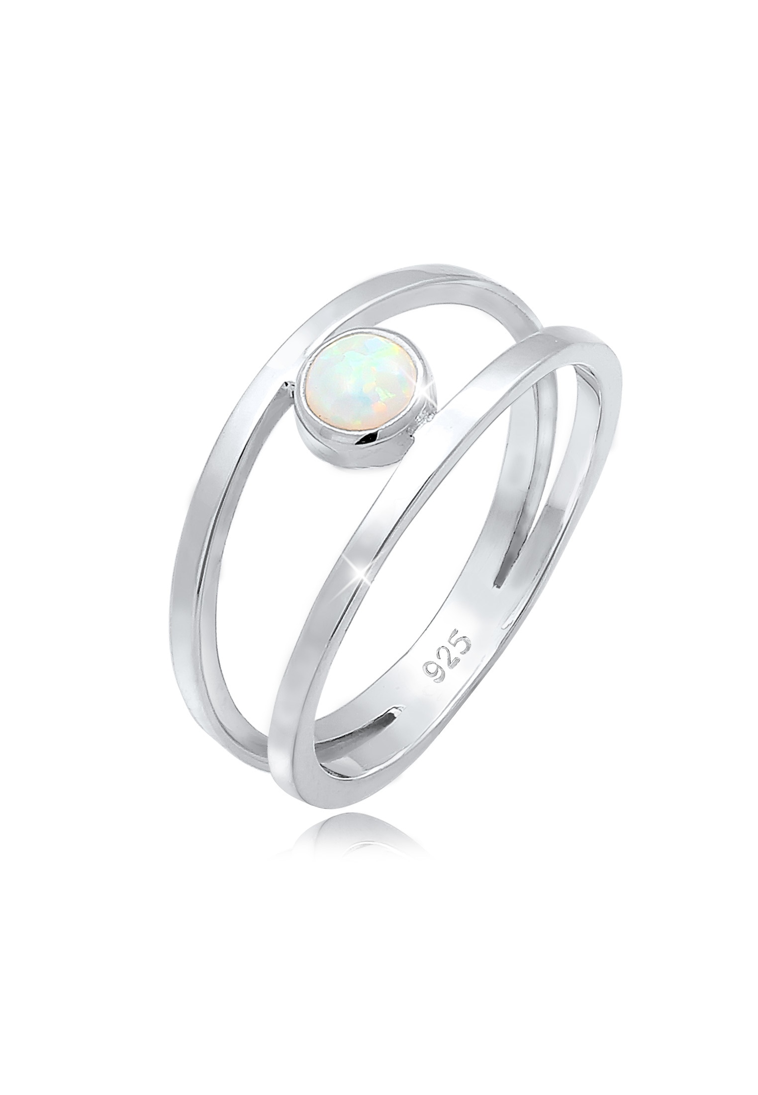 Elli Fingerring »Bandring Zweireihig Synthetischer Opal 925 Silber«