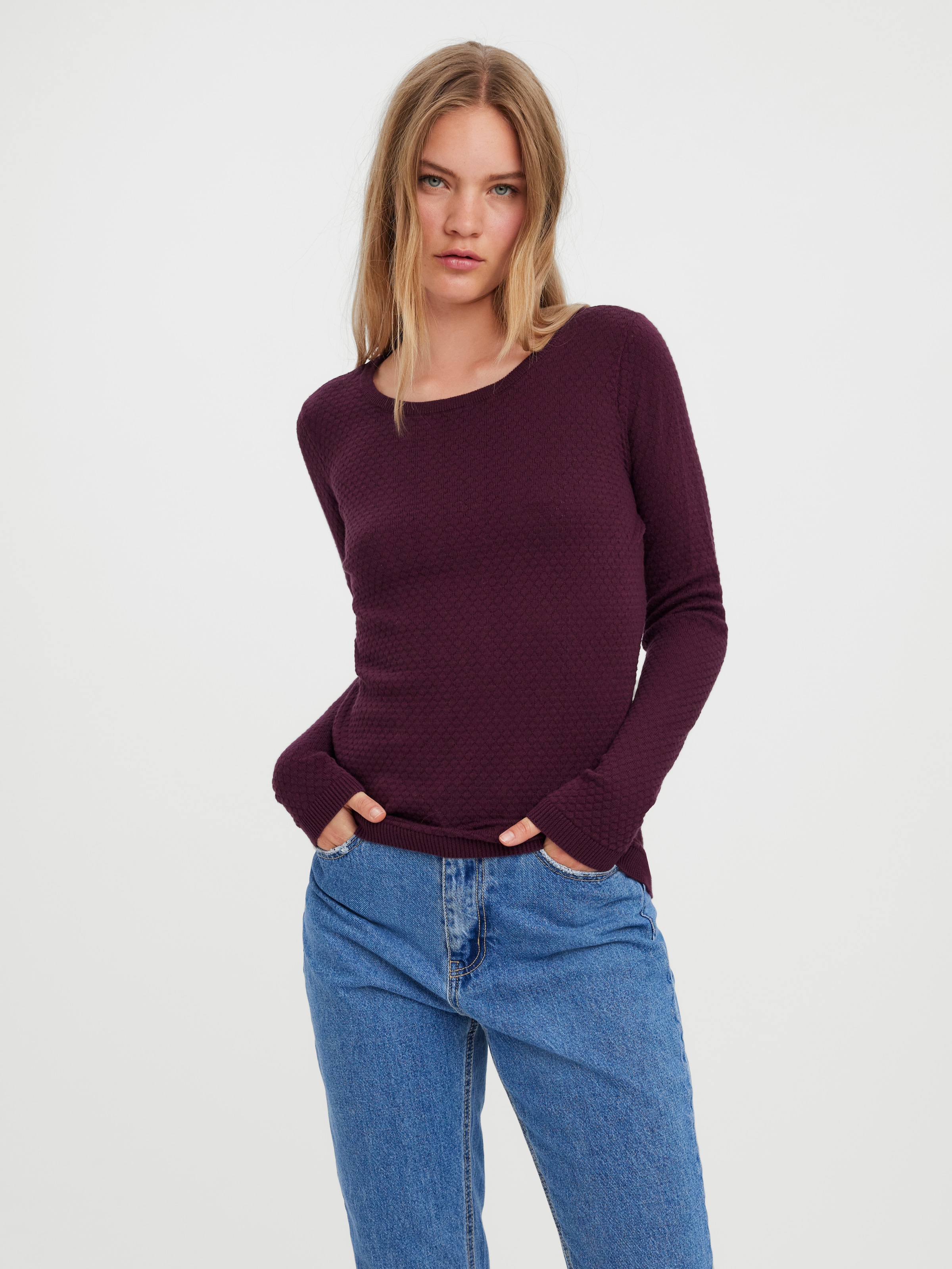 Vero Moda Rundhalspullover »VMCARE STRUCTURE LS O-NECK BLOUSE« aus Bio-Baumwolle
