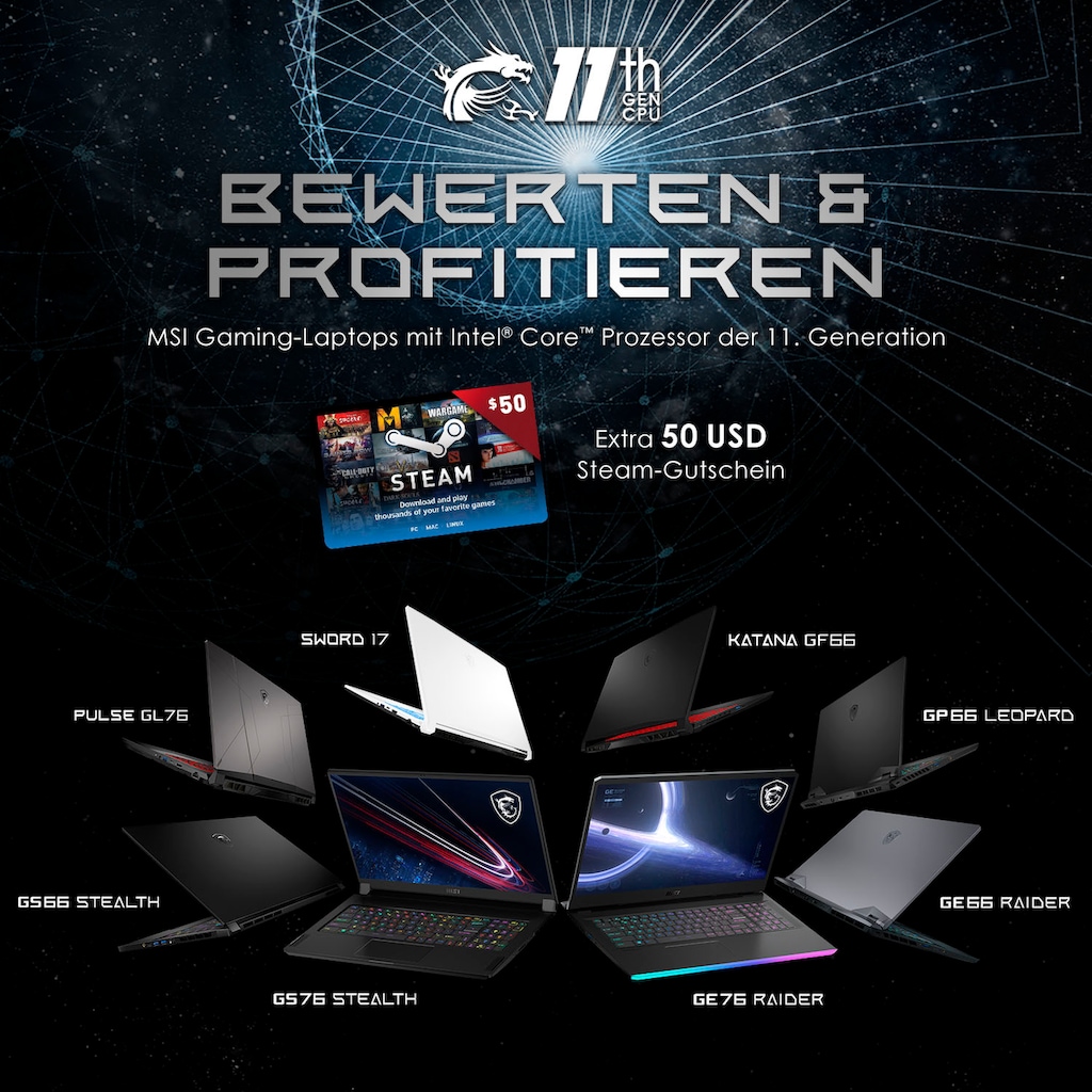 MSI Gaming-Notebook »Katana GF76 11UE-058«, (43,9 cm/17,3 Zoll), Intel, Core i7, GeForce RTX™ 3060, 1000 GB SSD, Kostenloses Upgrade auf Windows 11, sobald verfügbar