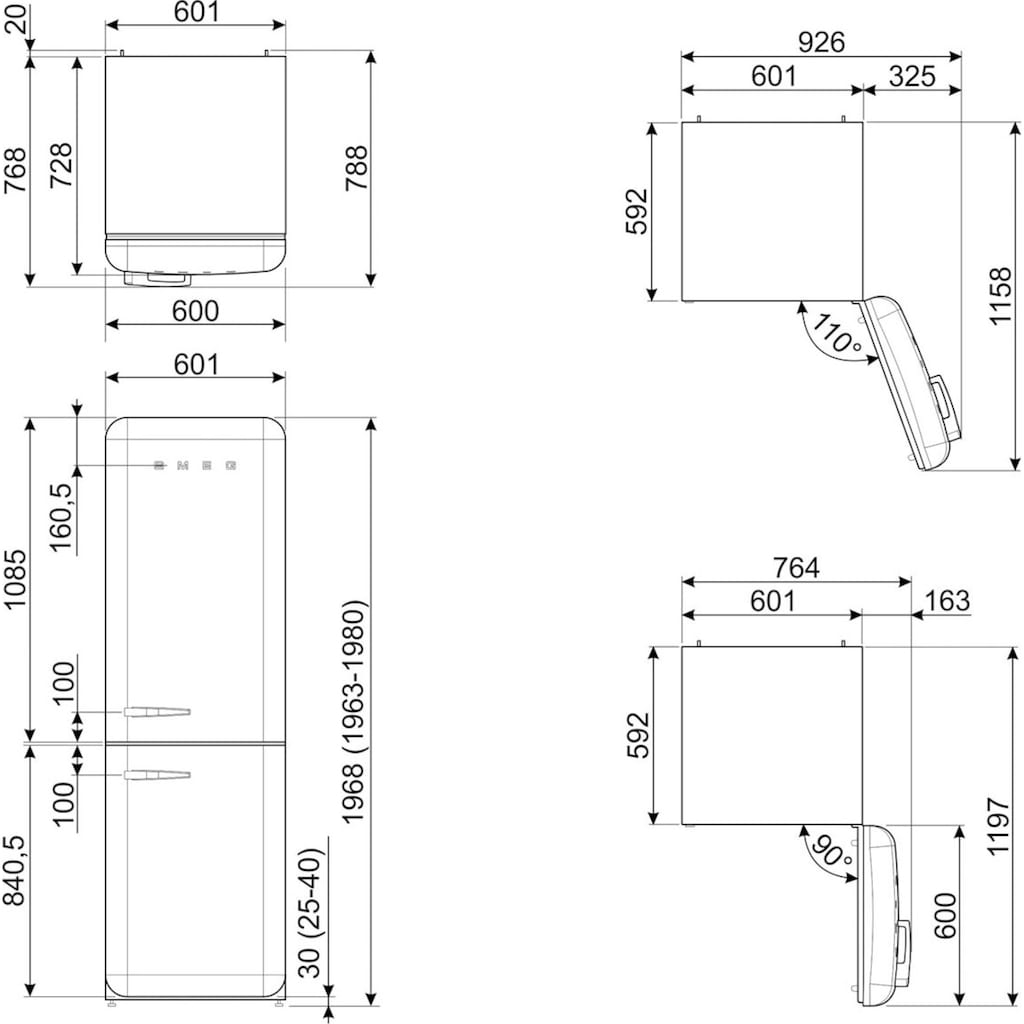 Smeg Kühl-/Gefrierkombination »FAB32«, FAB32LPG5, 196,8 cm hoch, 60,1 cm breit