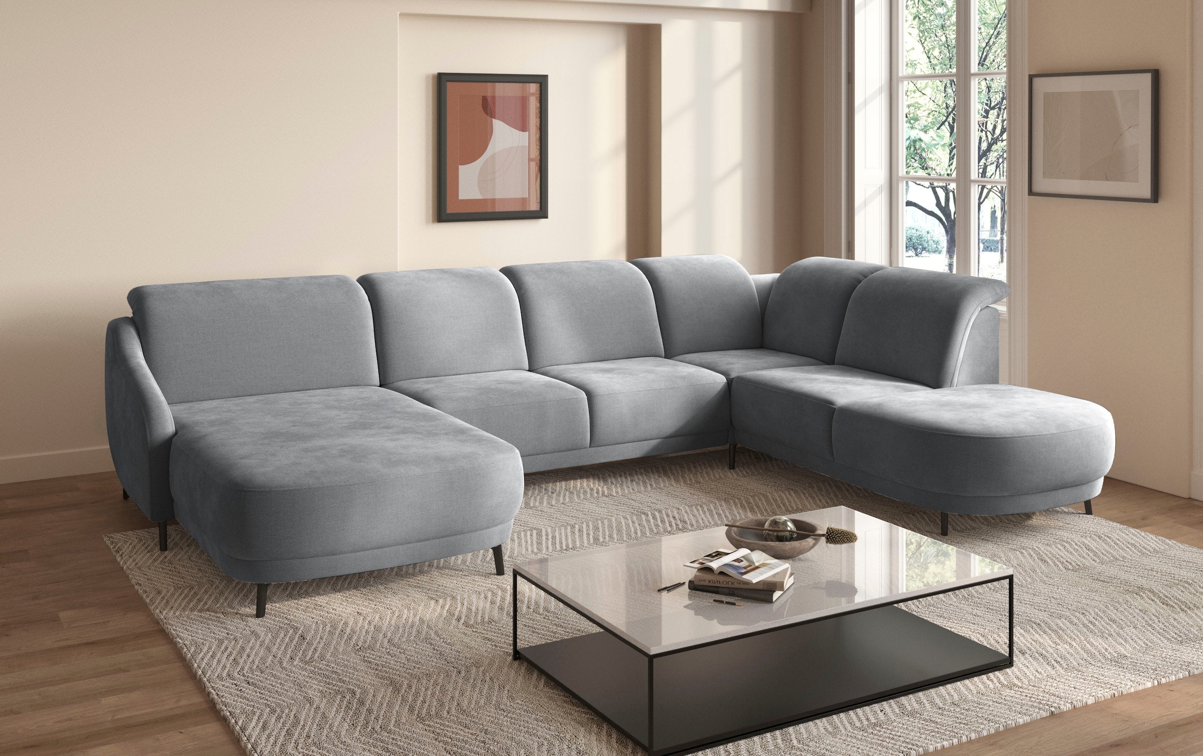 sit&more Wohnlandschaft »Blues U-Form«, inkl. Kopfteilverstellung, wahlweise mit Klapptisch und USB