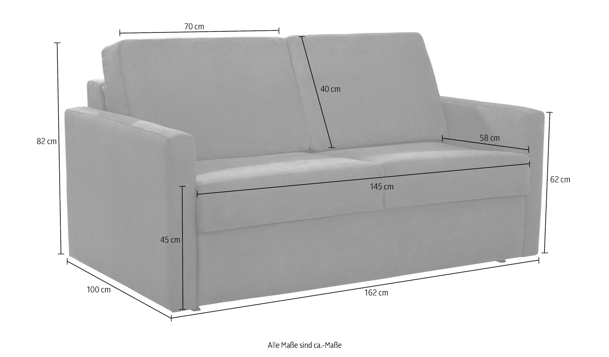 Places of Style Schlafsofa »Goldpoint 162 cm, Dauerschläfer, Liegefläche 120/200cm,«, 2-Sitzer mit Bettfunktion, Bonell-Federkernmatratze