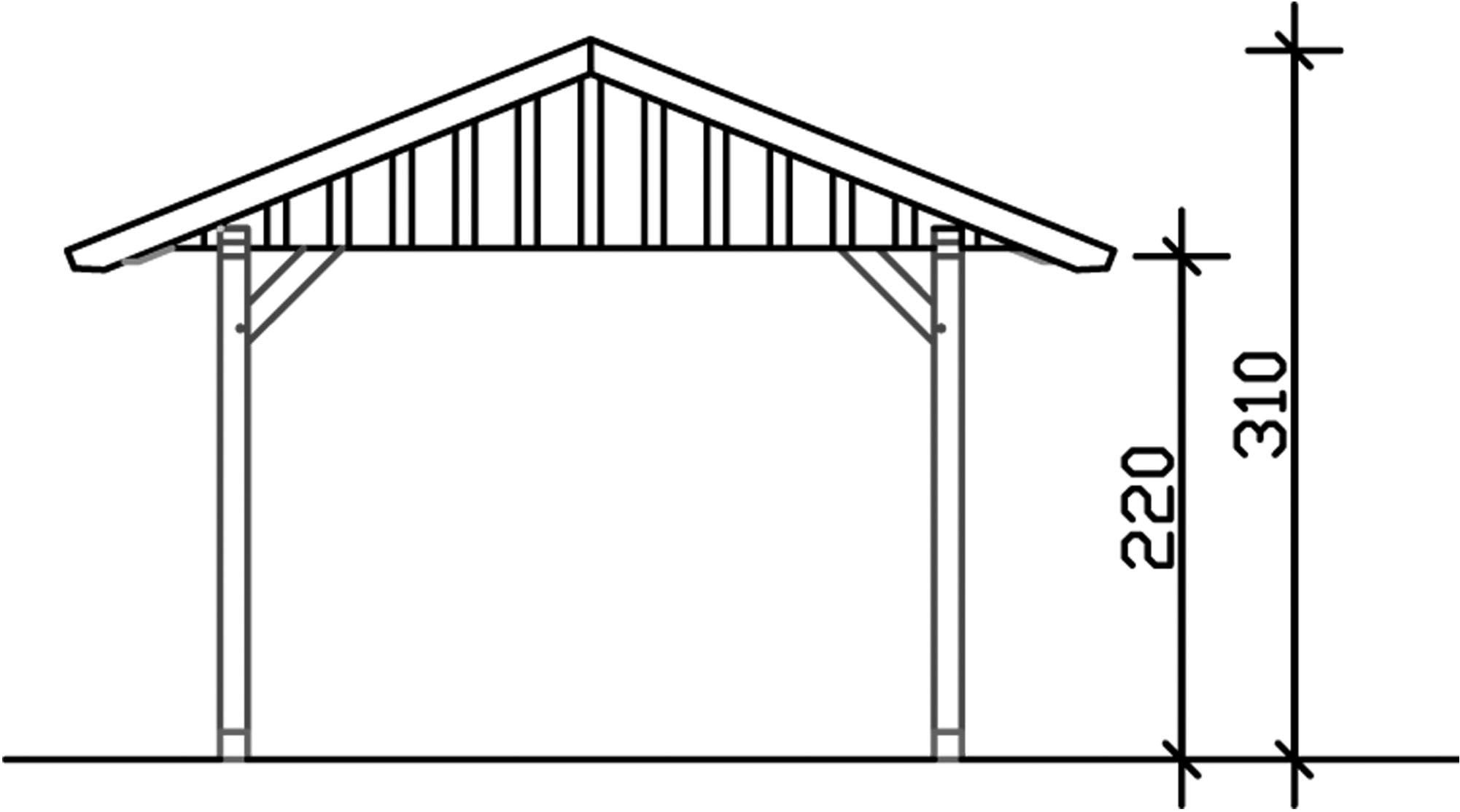 Skanholz Einzelcarport »Schwarzwald«, KVH, Fichte, 300 cm, Natur, 424x600cm, mit Dachlattung
