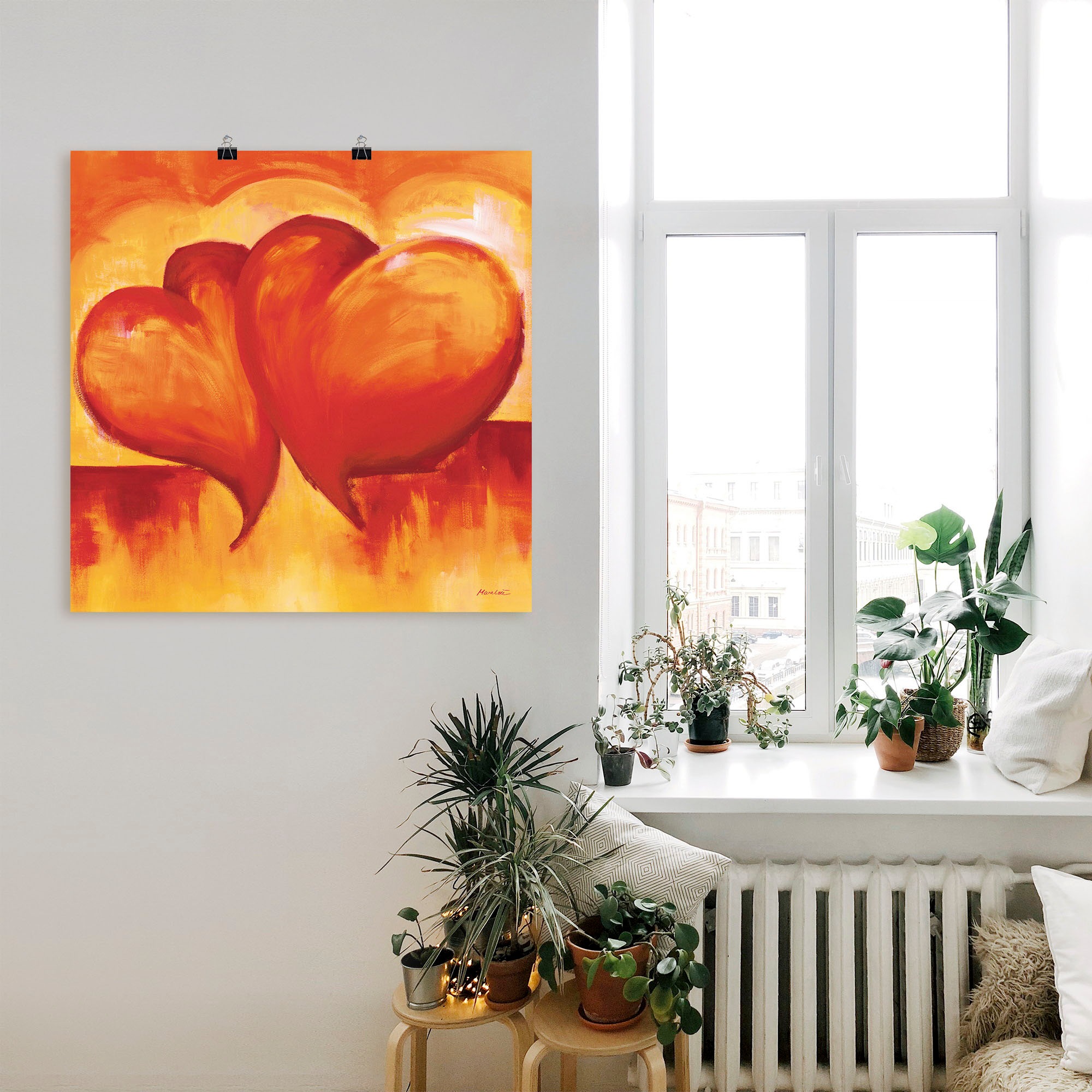 Artland Wandbild »Abstrakte Herzen - Orange«, Herzen, (1 St.), als Leinwandbild, Poster in verschied. Größen