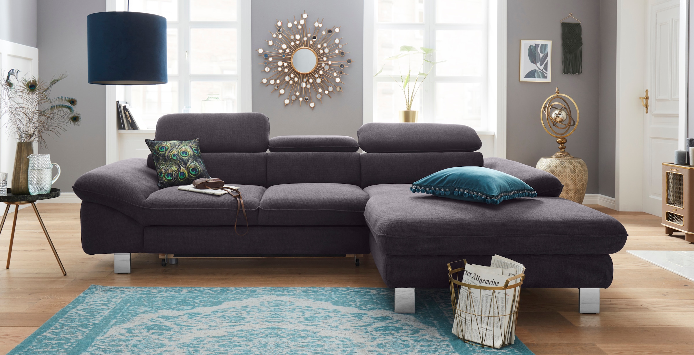 COTTA Polstergarnitur »Driver L-Form«, (Set, 2 tlg.), Set bestehend aus: Ecksofa mit Kopfteilverstellung & Hocker