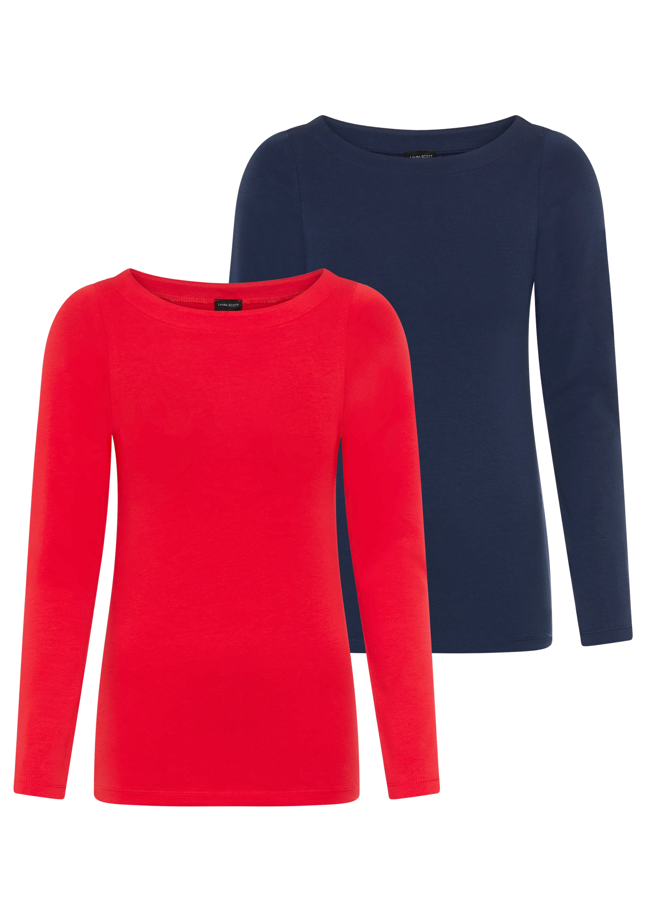 Laura Scott Longsleeve 2er-Pack,  Basic-Stil und Passform, mit U-Boot-Ausschnitt
