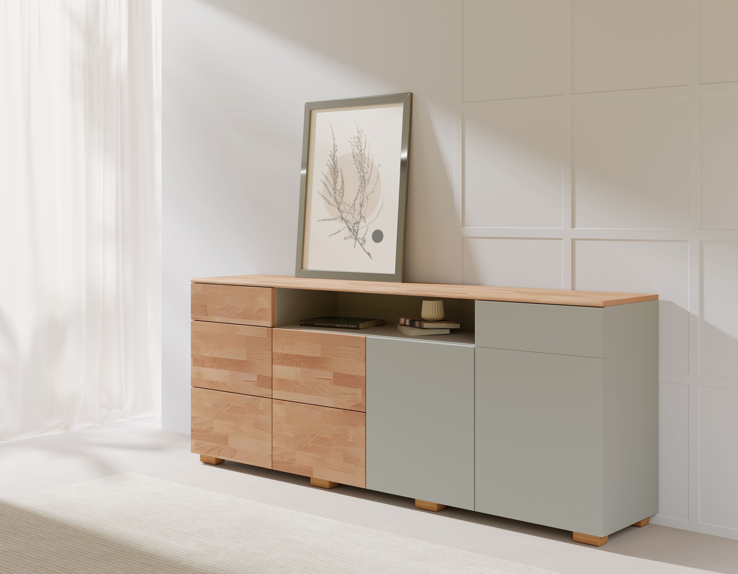 Home affaire Sideboard "Citra teilmassiv", Breite 200cm,moderne grifflose O günstig online kaufen
