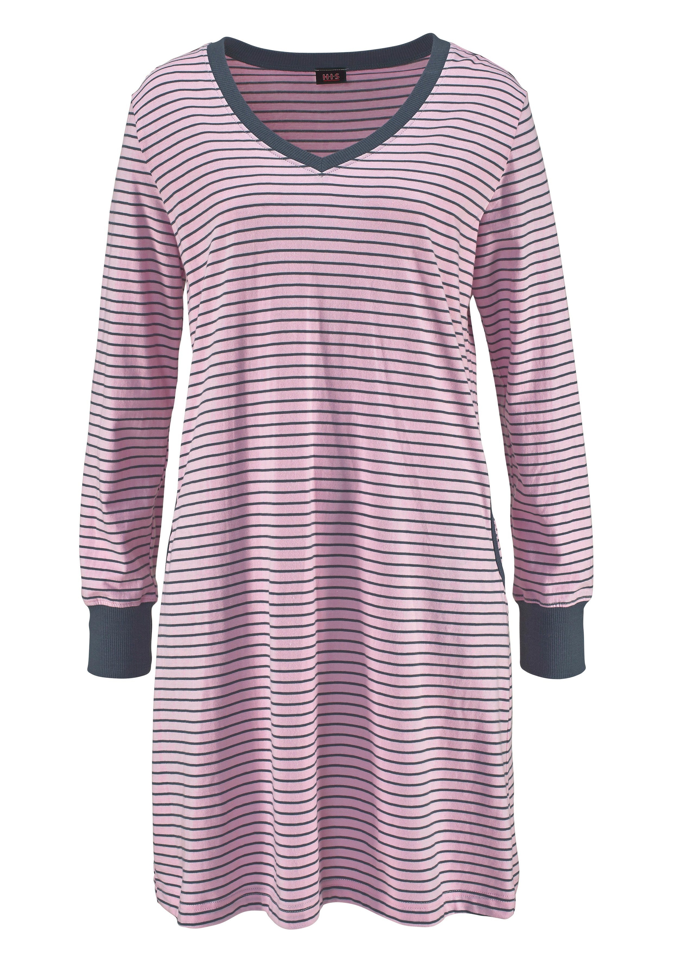 H.I.S Nachthemd Seitennahttaschen in Ringeloptik mit Eingrifftaschen